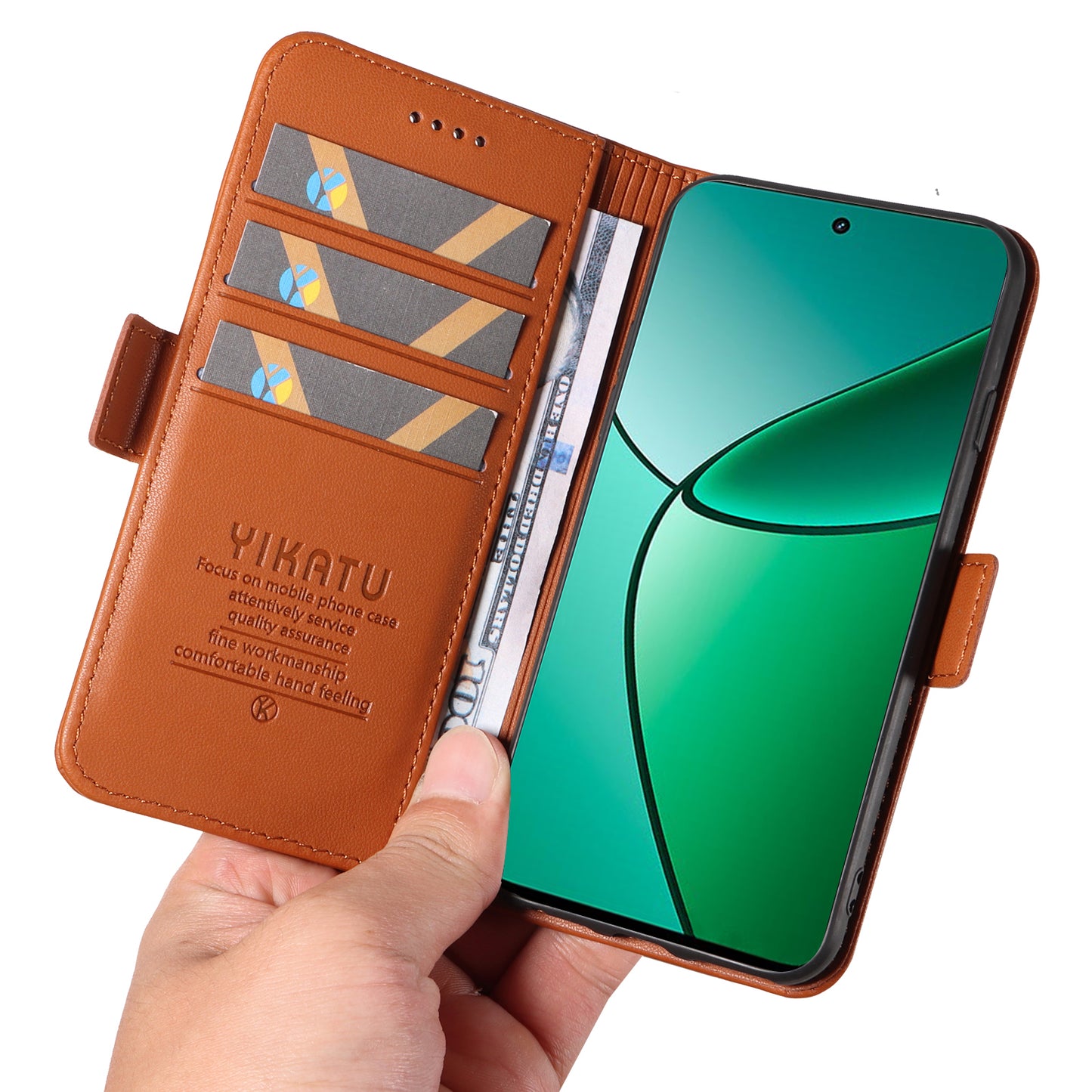 YIKATU YK-003 For Realme 12+ 5G Case Wallet PU Leather+TPU Cover Phone Accessories Distributors - Brown