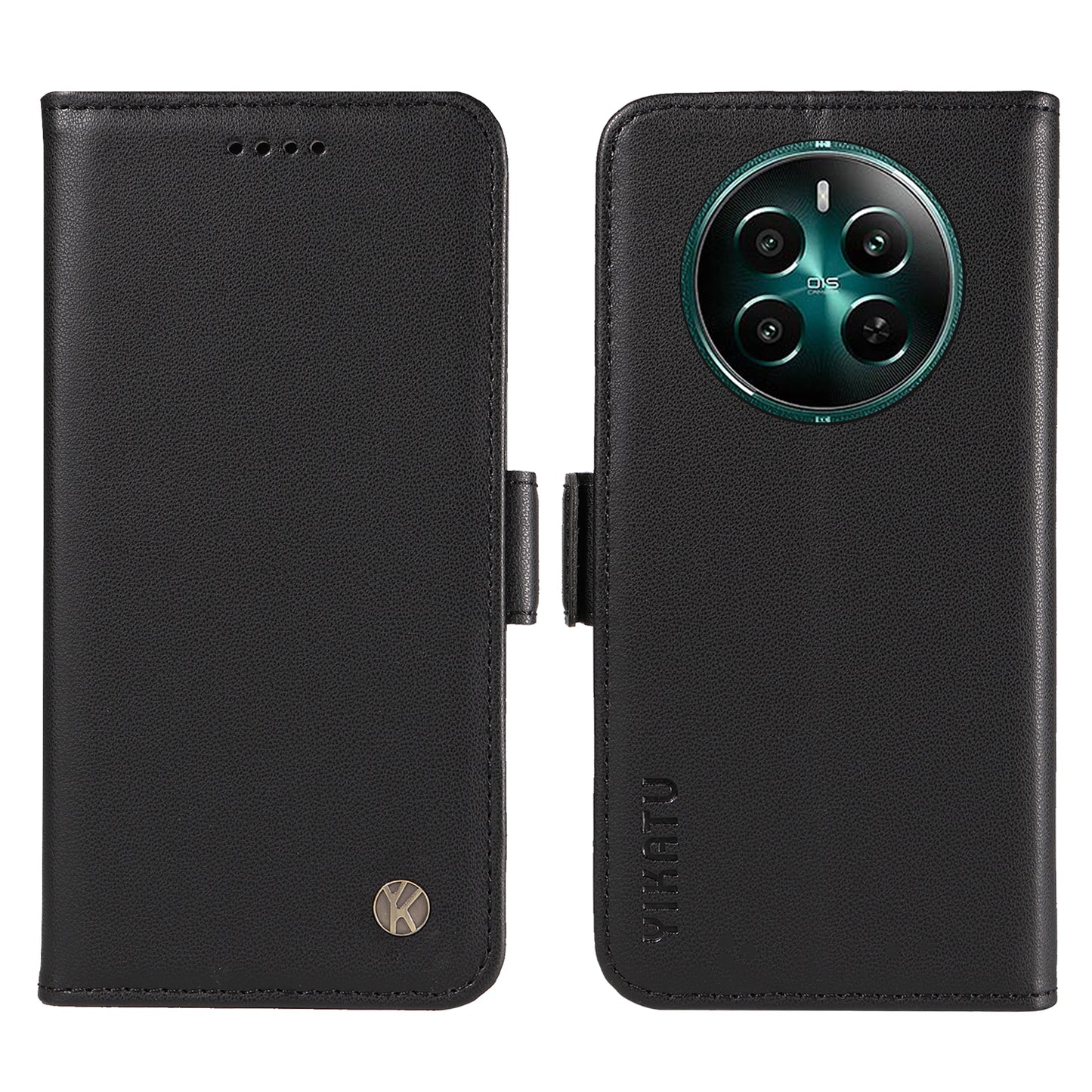 YIKATU YK-003 For Realme 12+ 5G Case Wallet PU Leather+TPU Cover Phone Accessories Distributors - Black