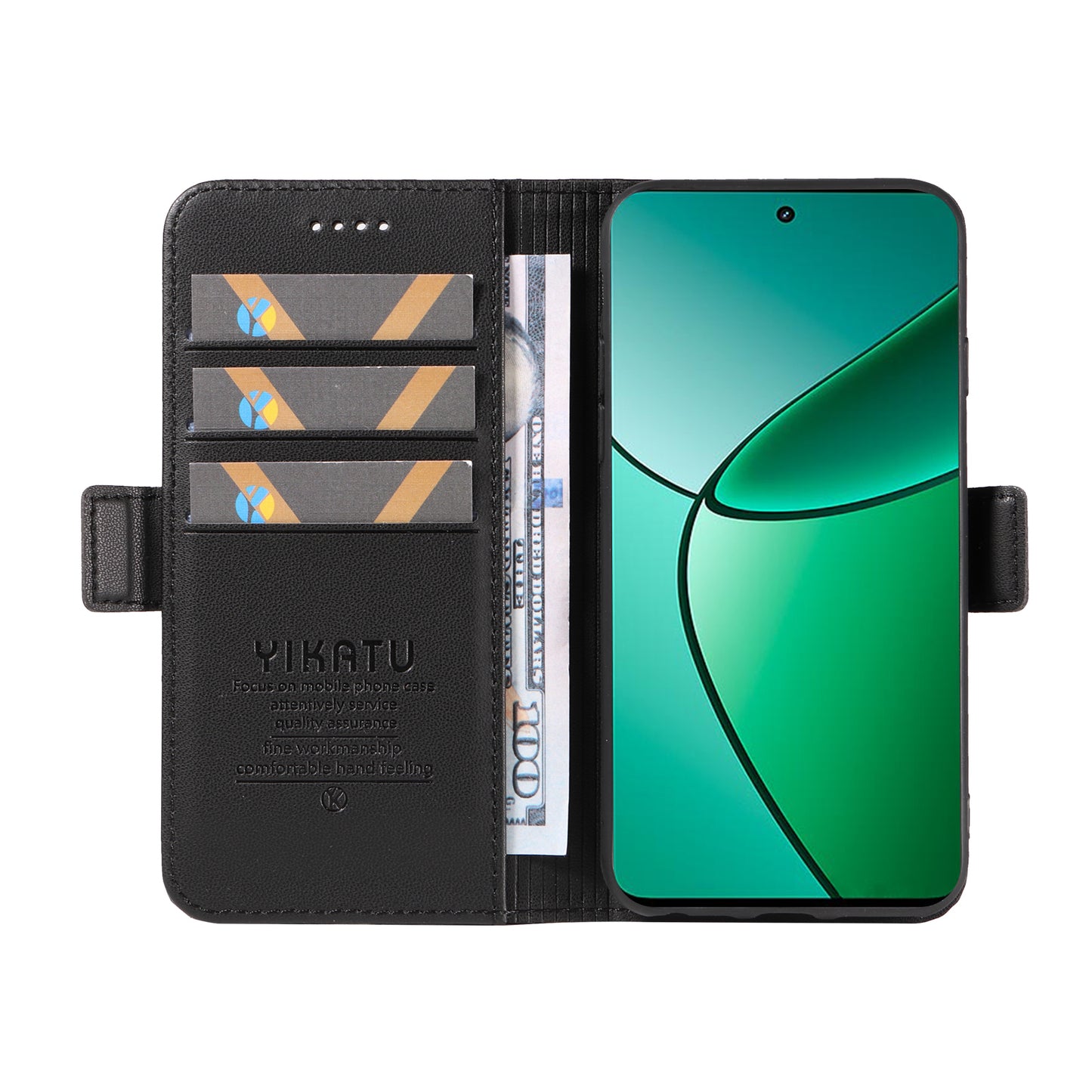 YIKATU YK-003 For Realme 12+ 5G Case Wallet PU Leather+TPU Cover Phone Accessories Distributors - Black