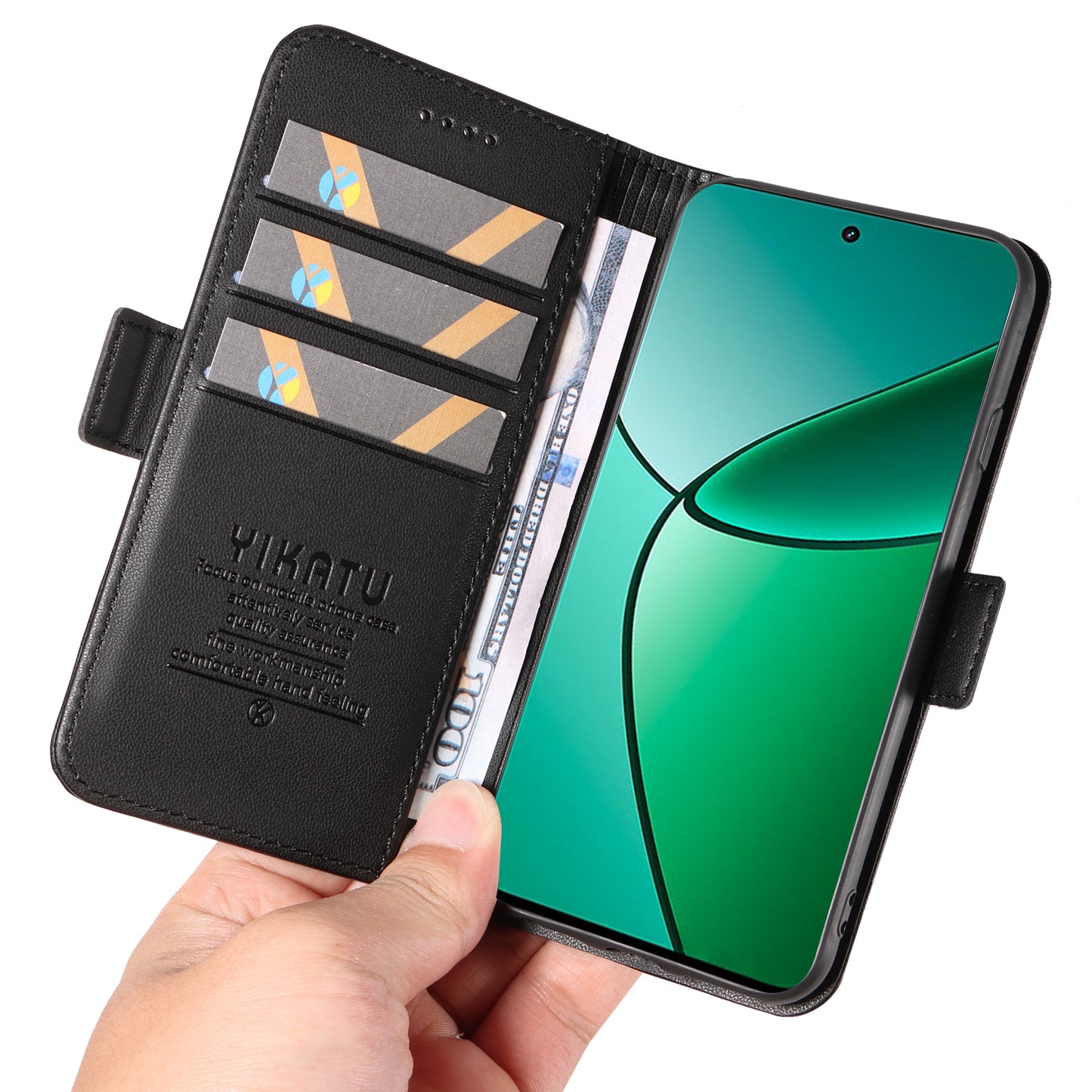 YIKATU YK-003 For Realme 12+ 5G Case Wallet PU Leather+TPU Cover Phone Accessories Distributors - Black