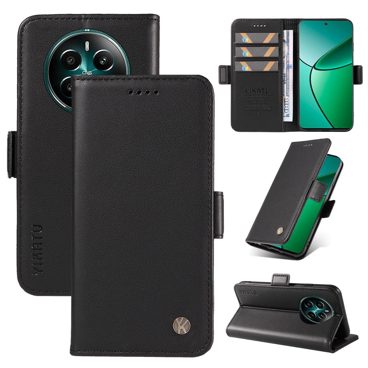 YIKATU YK-003 For Realme 12+ 5G Case Wallet PU Leather+TPU Cover Phone Accessories Distributors - Black