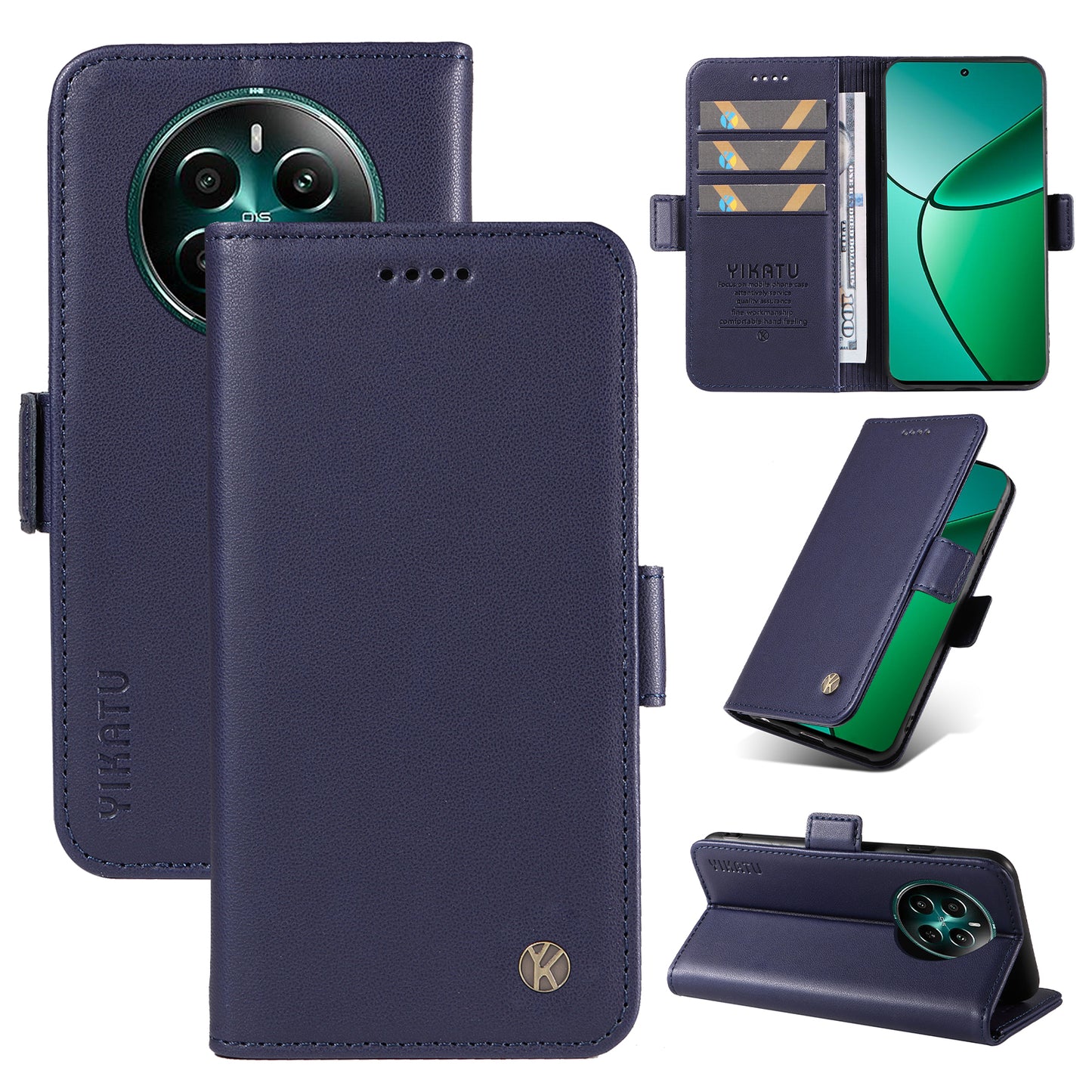 YIKATU YK-003 For Realme 12+ 5G Case Wallet PU Leather+TPU Cover Phone Accessories Distributors - Sapphire