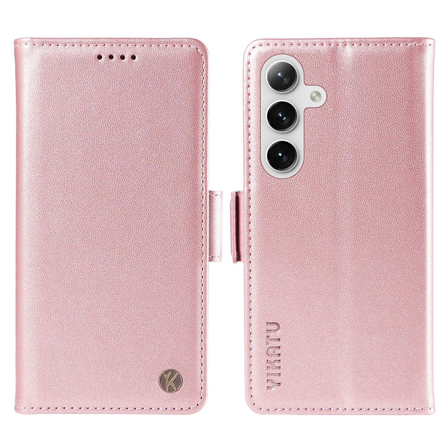 YIKATU YK-003 For Samsung Galaxy S24 Case PU Leather Folio Wallet Phone Cover - Rose Gold