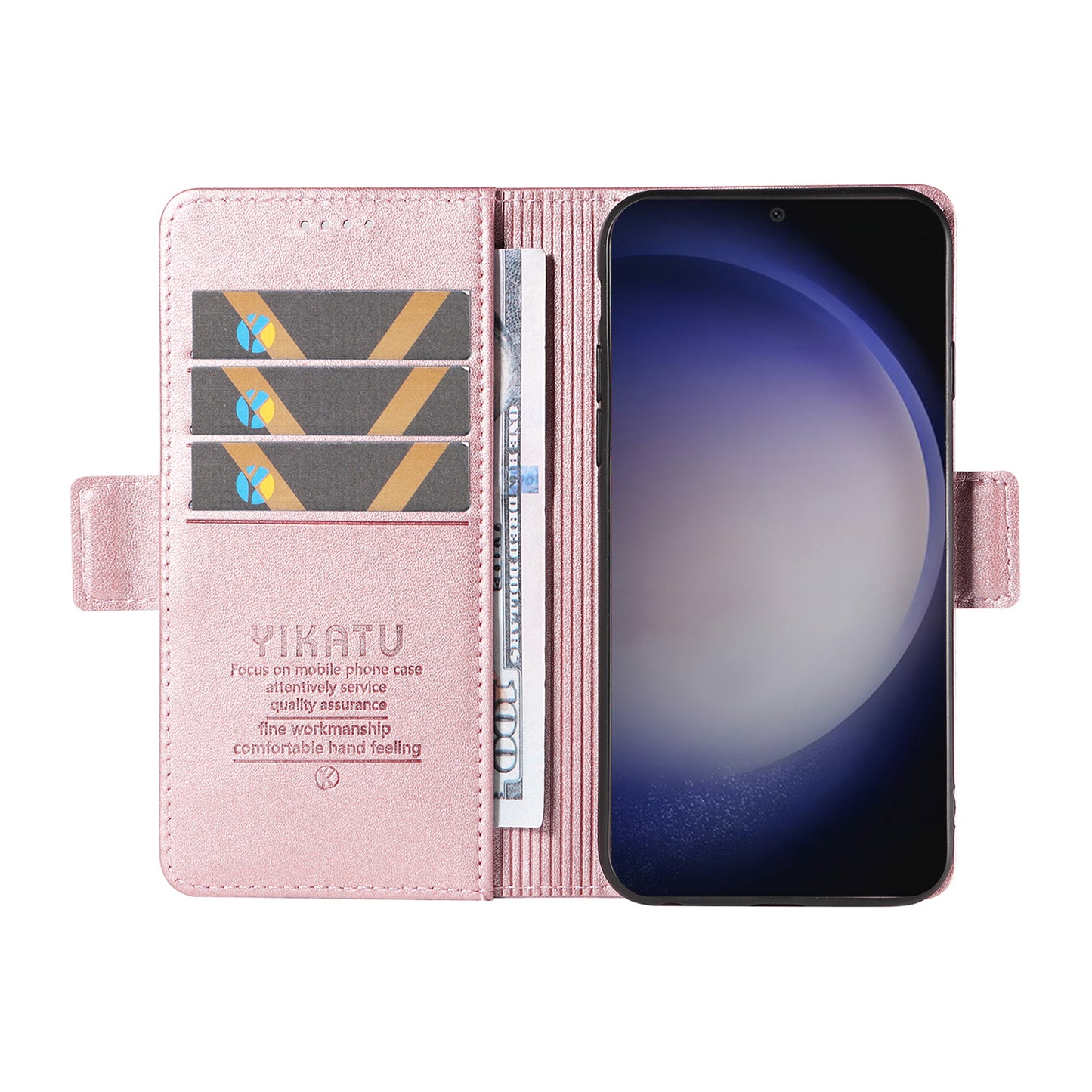 YIKATU YK-003 For Samsung Galaxy S24 Case PU Leather Folio Wallet Phone Cover - Rose Gold