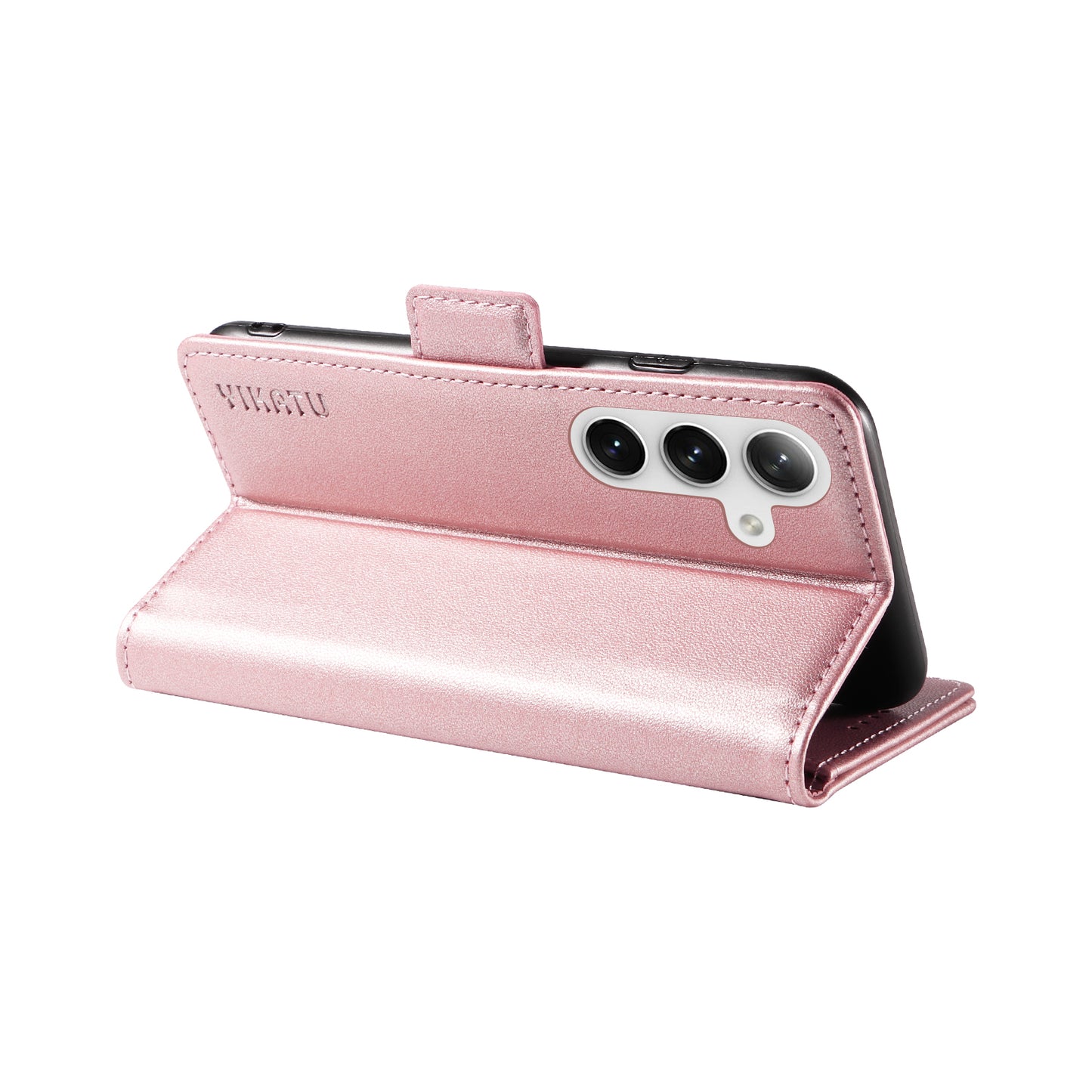 YIKATU YK-003 For Samsung Galaxy S24 Case PU Leather Folio Wallet Phone Cover - Rose Gold