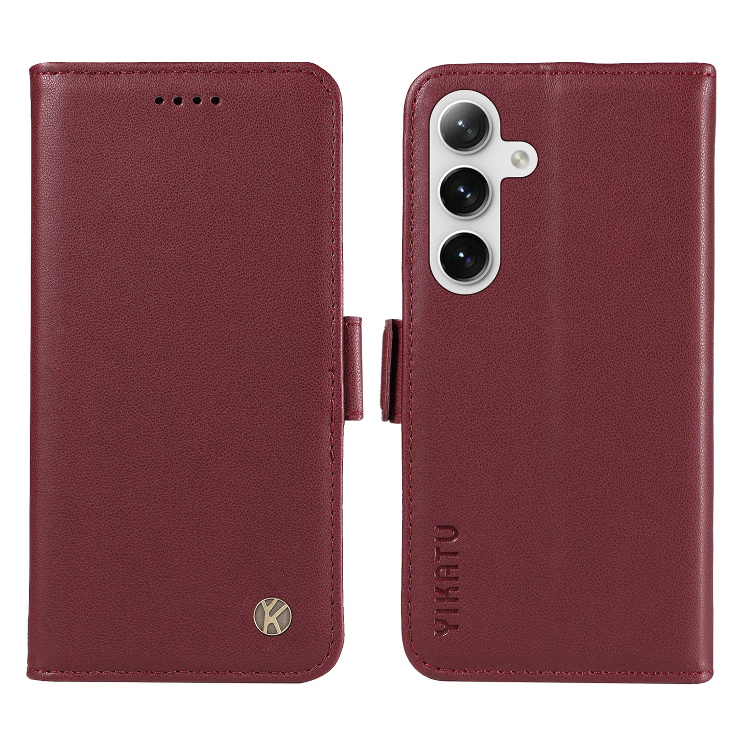 YIKATU YK-003 For Samsung Galaxy S24 Case PU Leather Folio Wallet Phone Cover - Wine Red