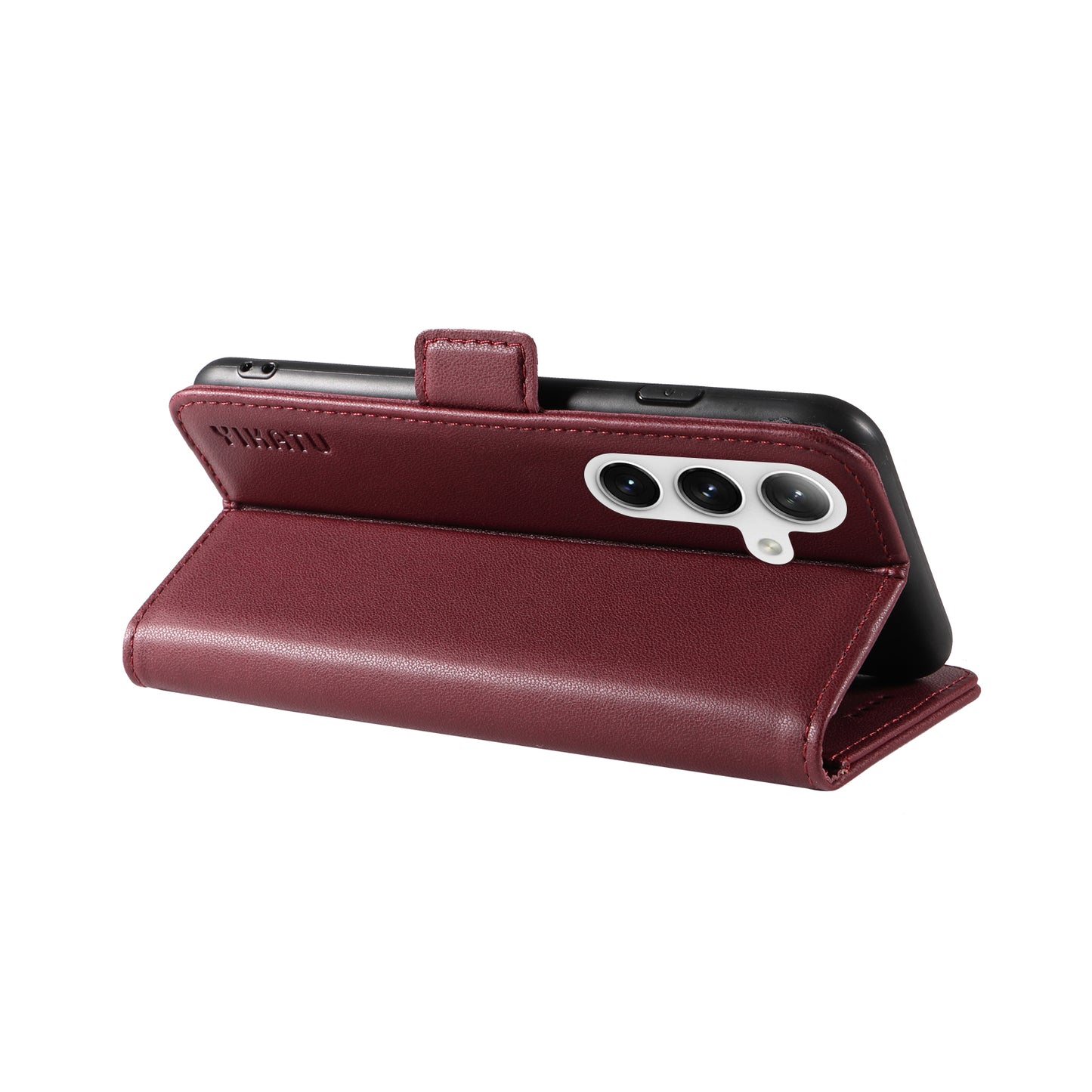 YIKATU YK-003 For Samsung Galaxy S24 Case PU Leather Folio Wallet Phone Cover - Wine Red