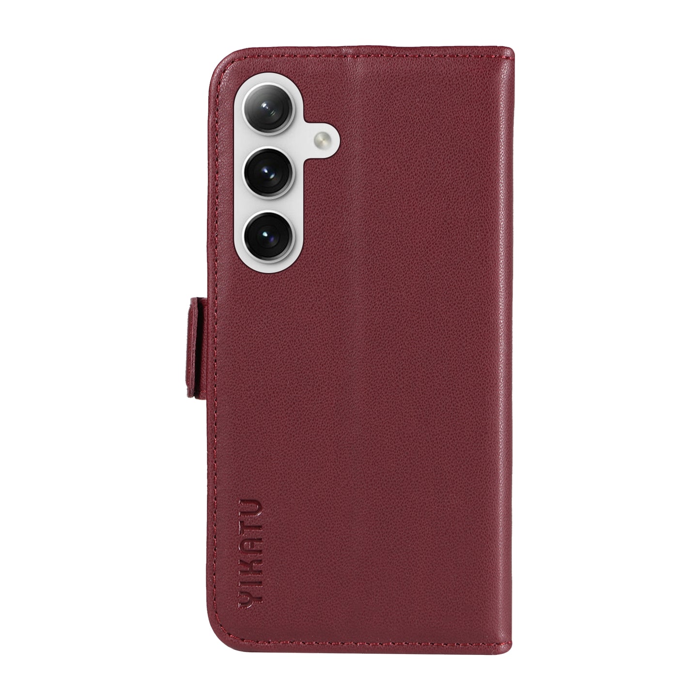 YIKATU YK-003 For Samsung Galaxy S24 Case PU Leather Folio Wallet Phone Cover - Wine Red