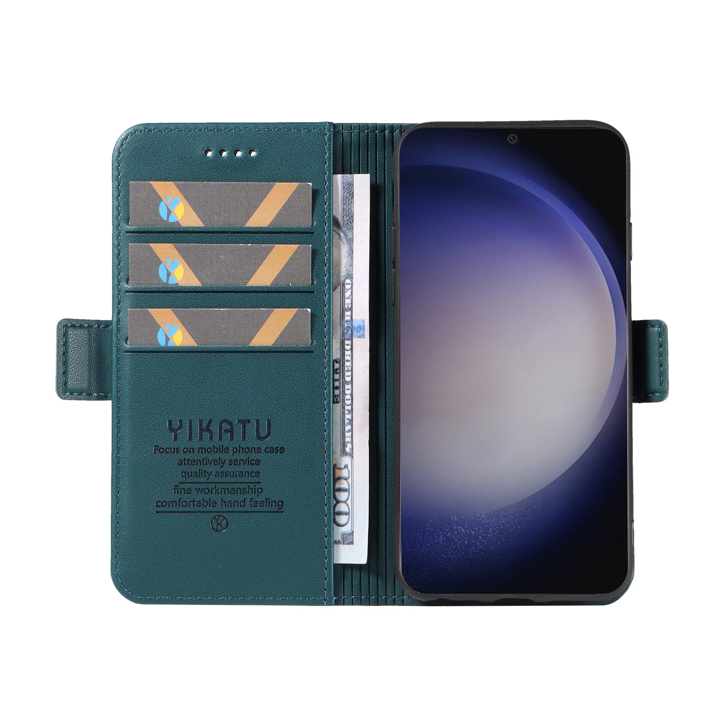 YIKATU YK-003 For Samsung Galaxy S24 Case PU Leather Folio Wallet Phone Cover - Green