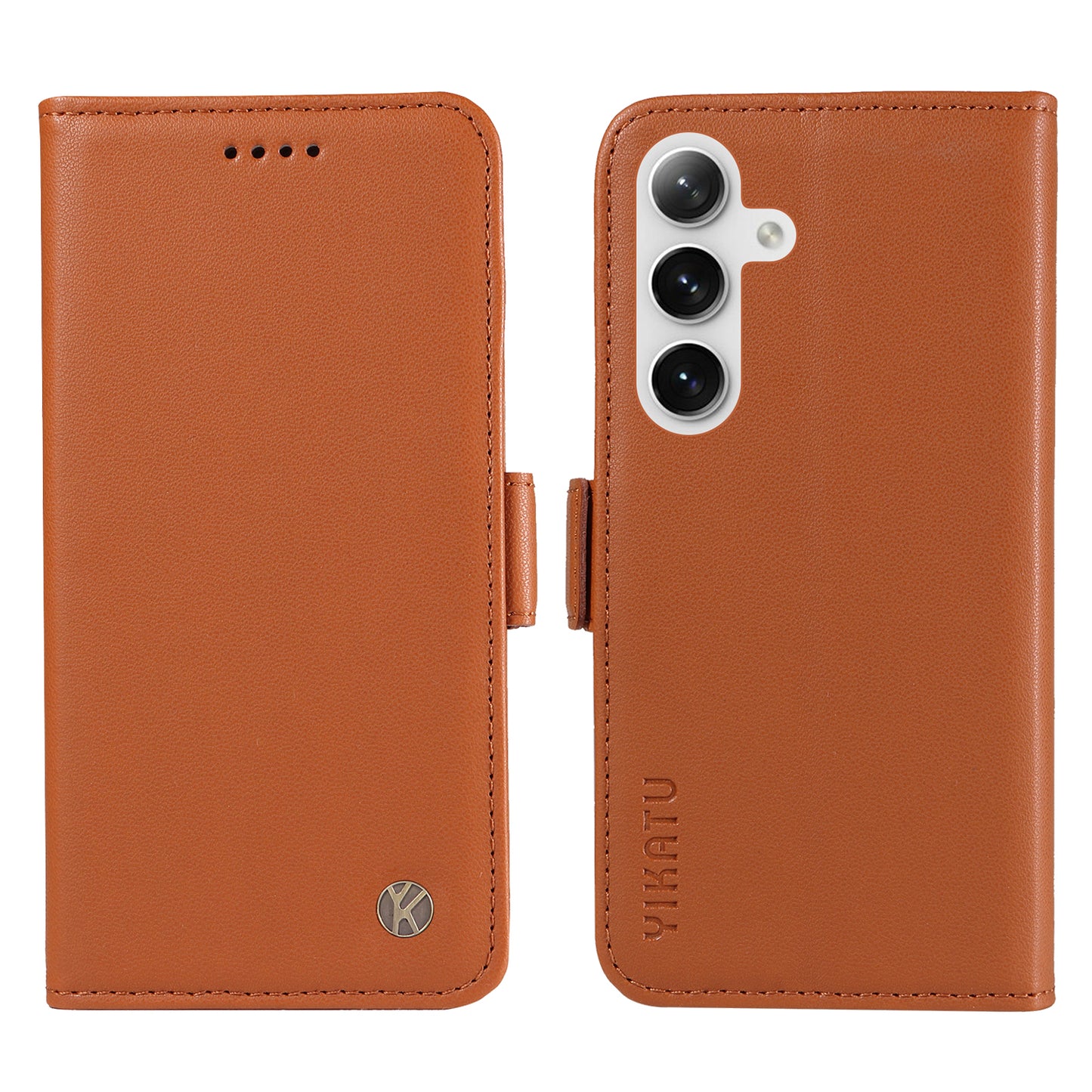 YIKATU YK-003 For Samsung Galaxy S24 Case PU Leather Folio Wallet Phone Cover - Brown