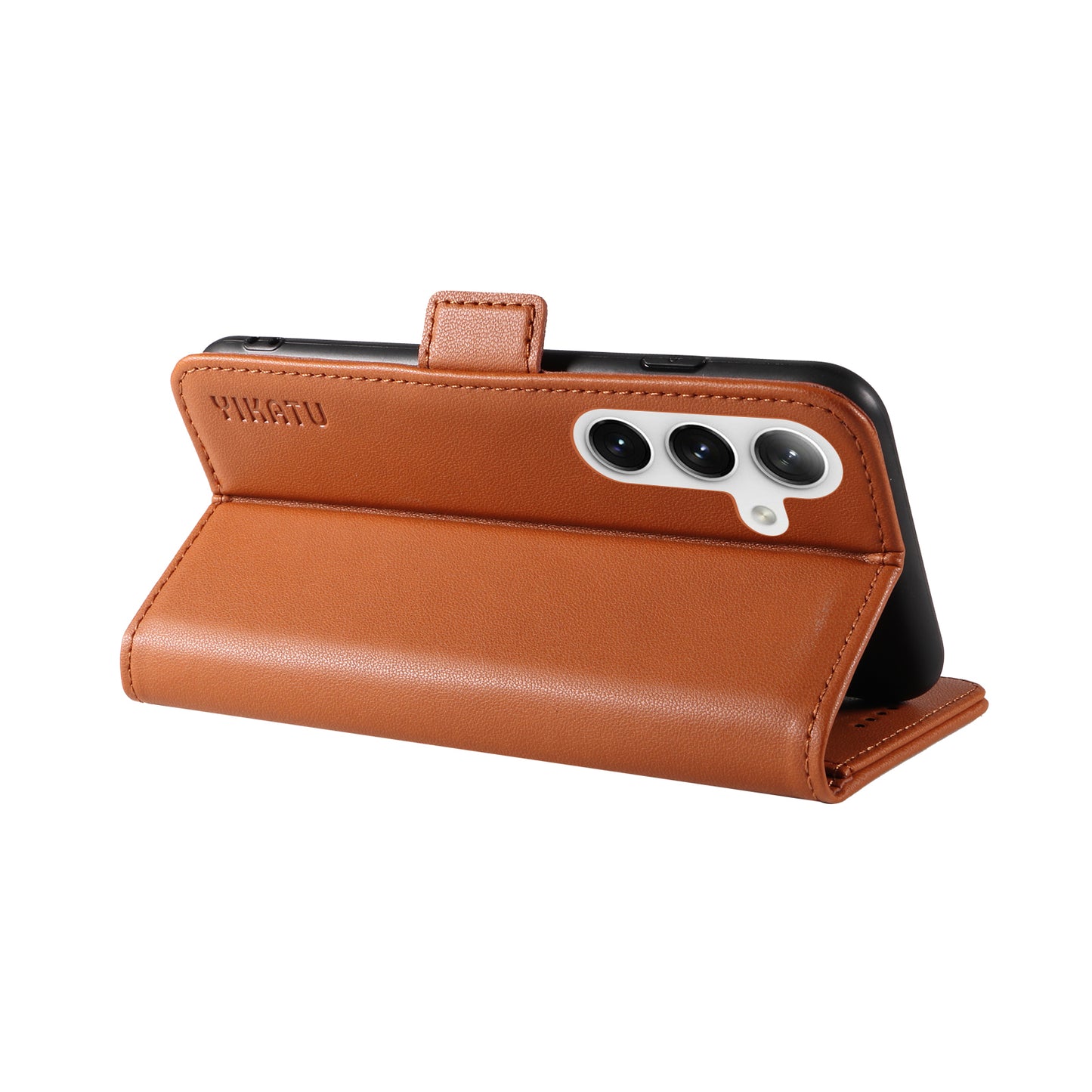 YIKATU YK-003 For Samsung Galaxy S24 Case PU Leather Folio Wallet Phone Cover - Brown