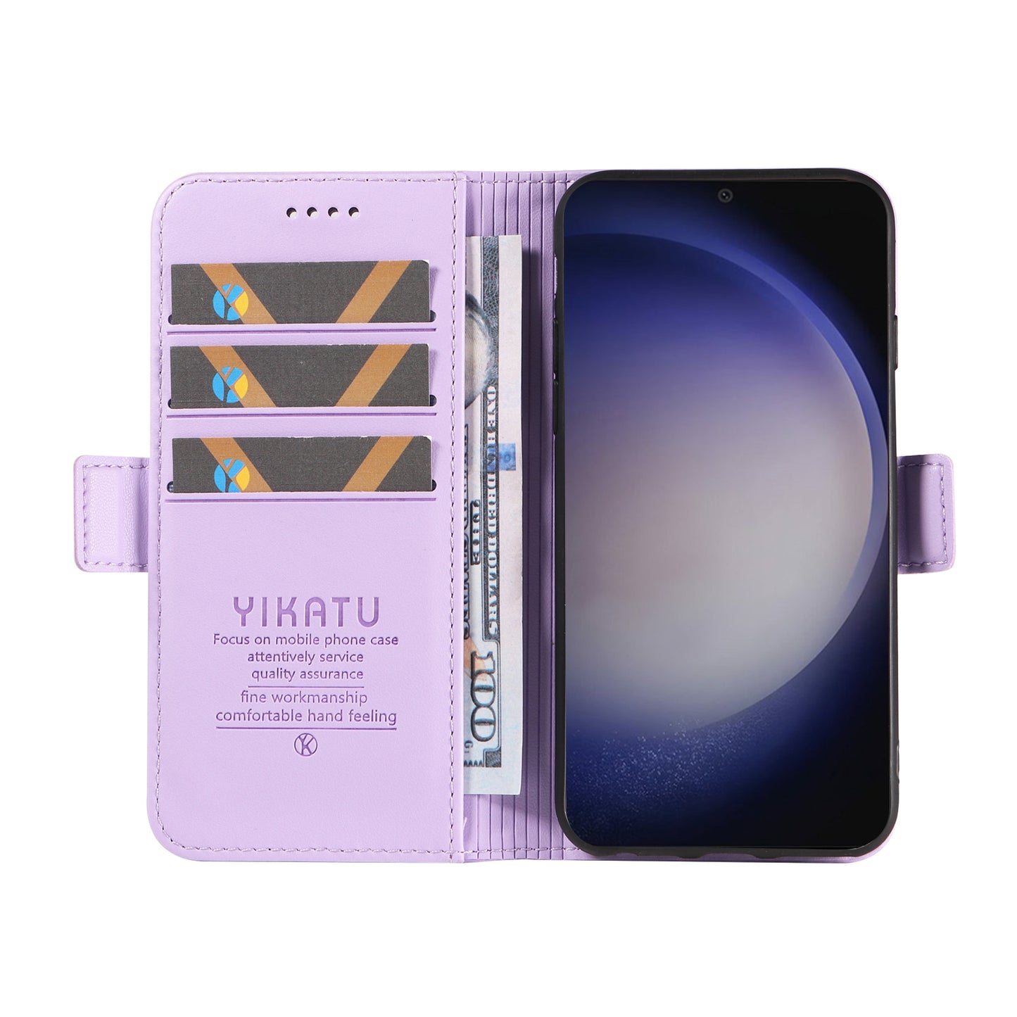 YIKATU YK-003 For Samsung Galaxy S24 Case PU Leather Folio Wallet Phone Cover - Light Purple
