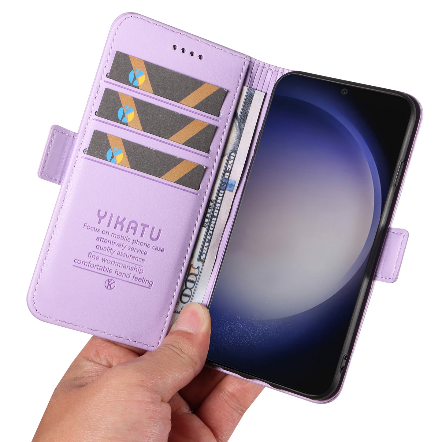 YIKATU YK-003 For Samsung Galaxy S24 Case PU Leather Folio Wallet Phone Cover - Light Purple