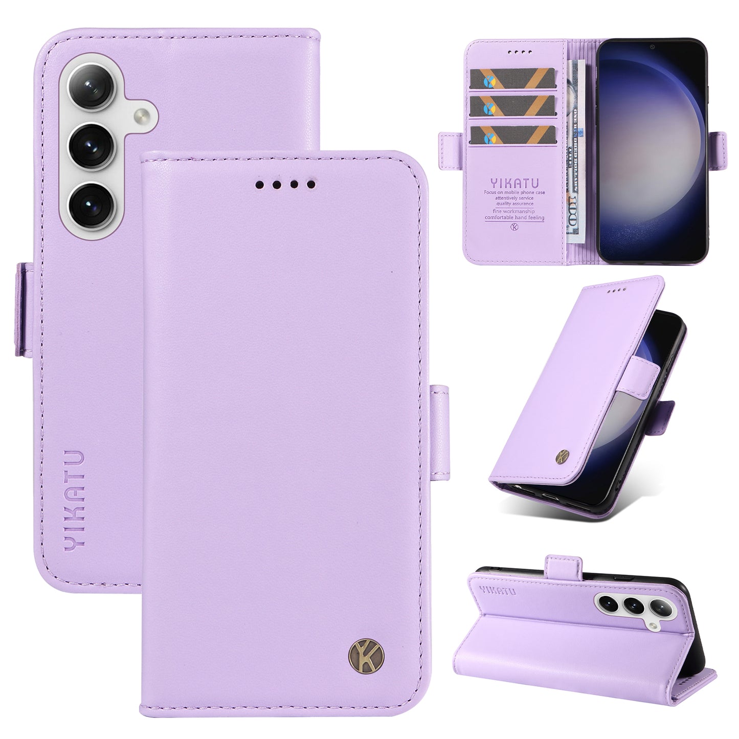 YIKATU YK-003 For Samsung Galaxy S24 Case PU Leather Folio Wallet Phone Cover - Light Purple