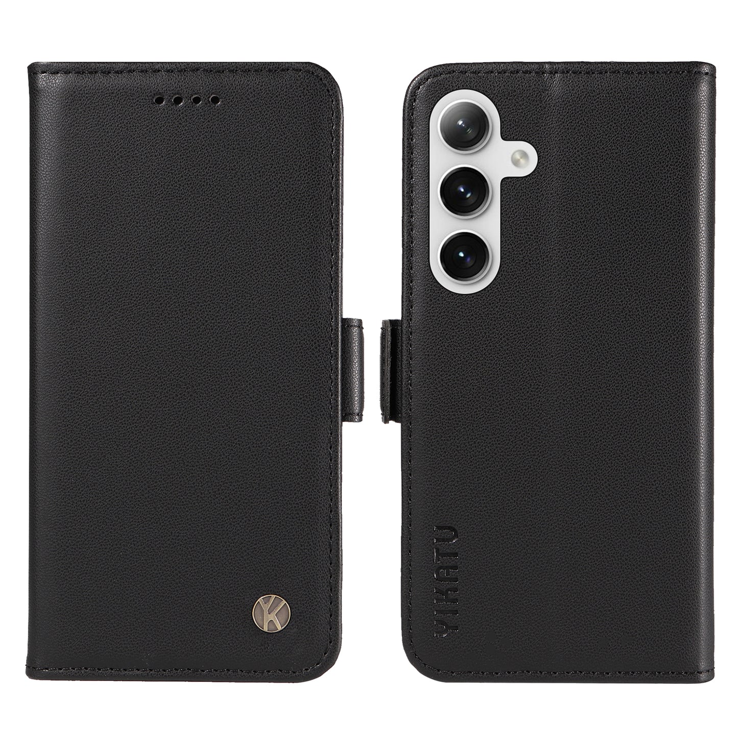 YIKATU YK-003 For Samsung Galaxy S24 Case PU Leather Folio Wallet Phone Cover - Black