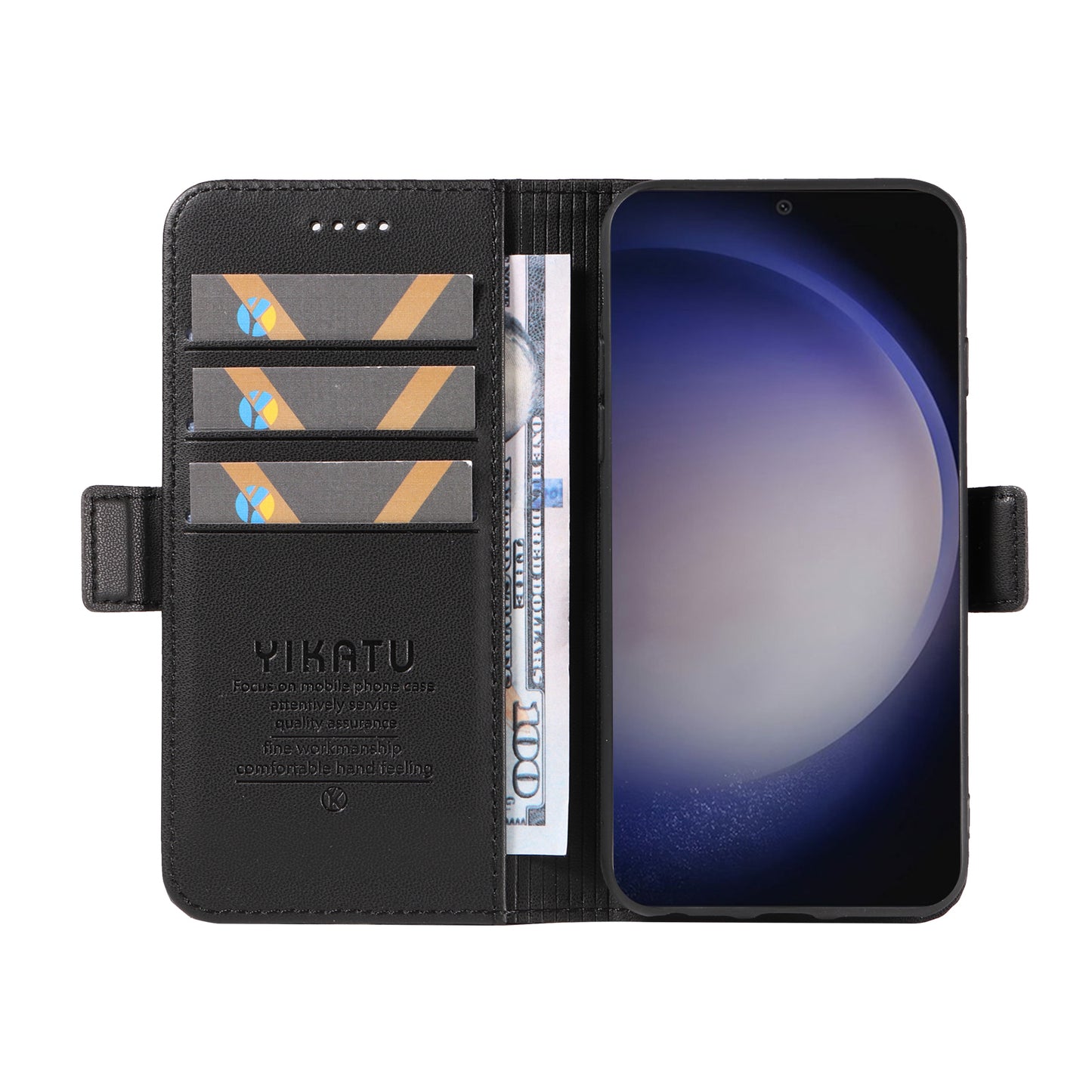 YIKATU YK-003 For Samsung Galaxy S24 Case PU Leather Folio Wallet Phone Cover - Black