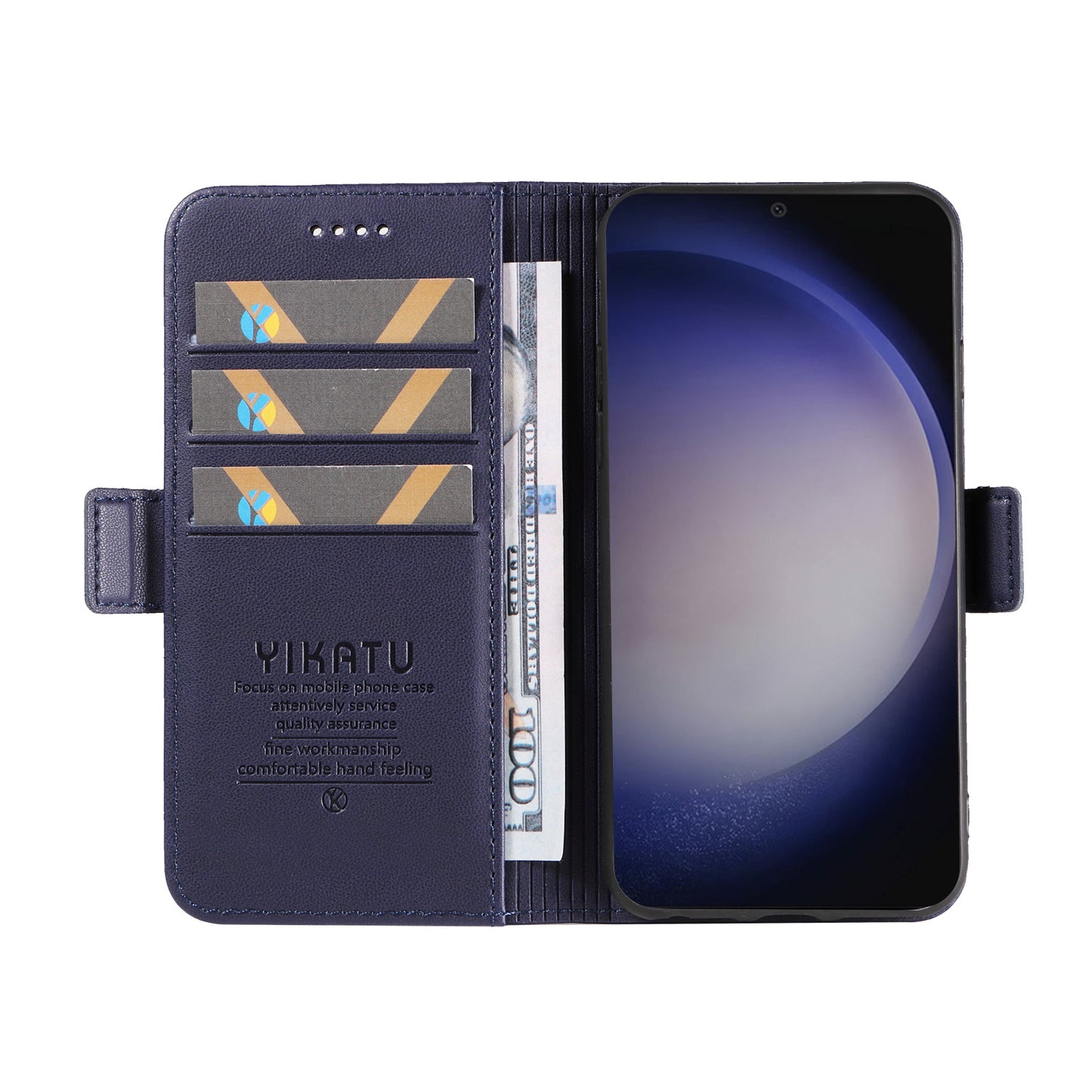 YIKATU YK-003 For Samsung Galaxy S24 Case PU Leather Folio Wallet Phone Cover - Sapphire
