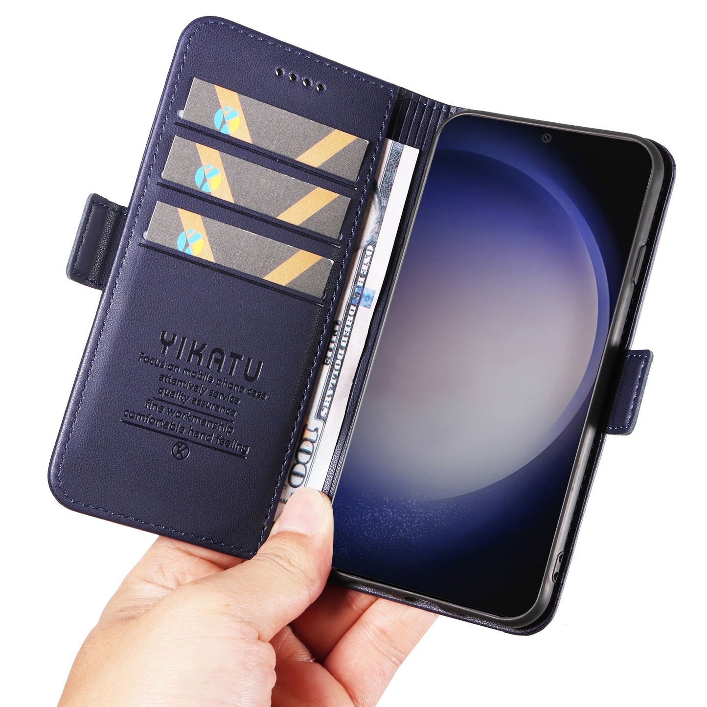YIKATU YK-003 For Samsung Galaxy S24 Case PU Leather Folio Wallet Phone Cover - Sapphire