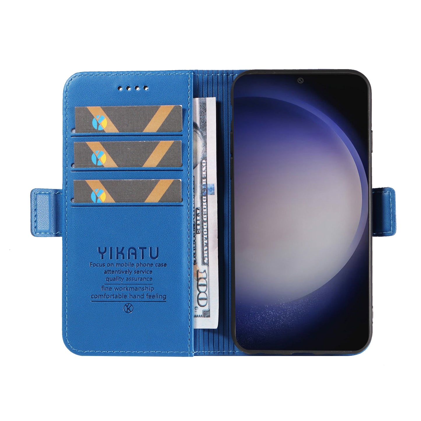 YIKATU YK-003 For Samsung Galaxy S24 Case PU Leather Folio Wallet Phone Cover - Sky Blue