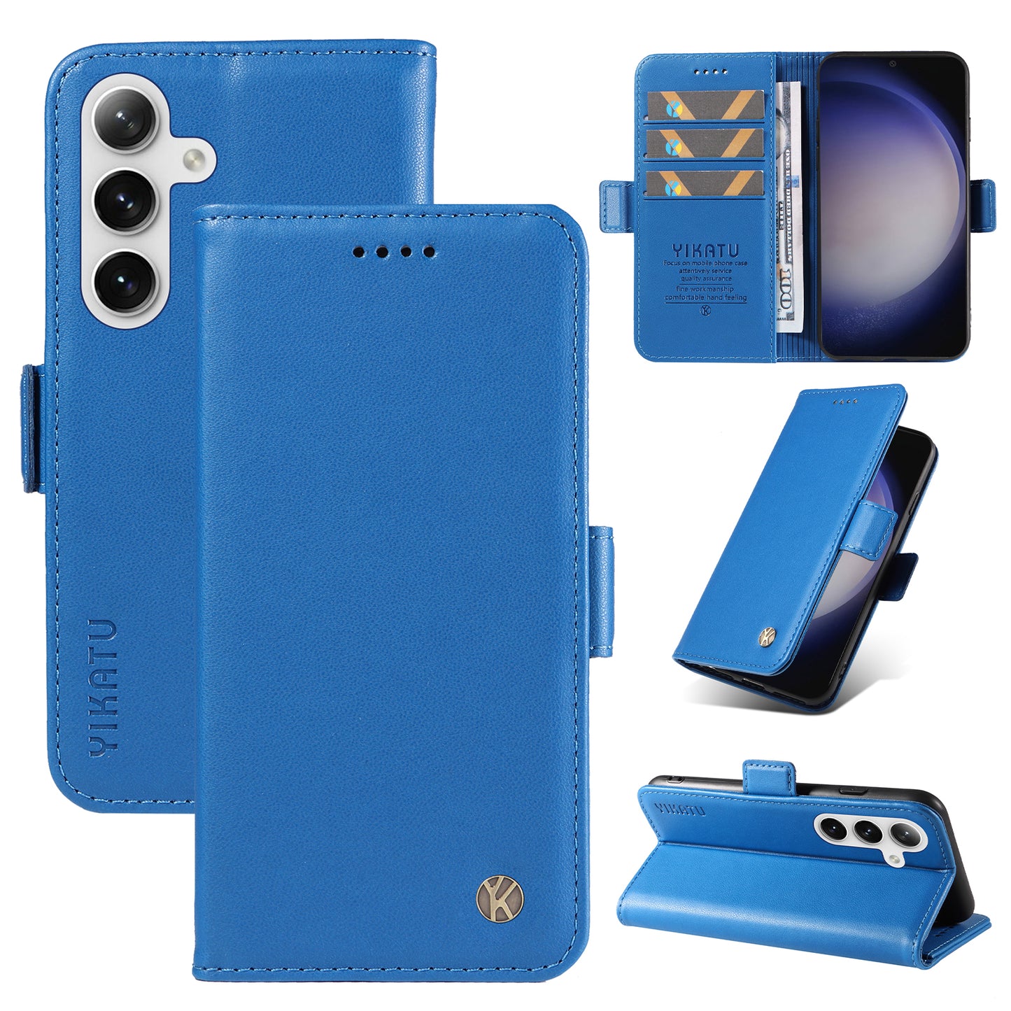 YIKATU YK-003 For Samsung Galaxy S24 Case PU Leather Folio Wallet Phone Cover - Sky Blue