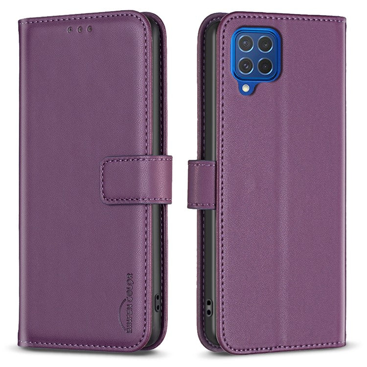 BINFEN COLOR BF17 For Samsung Galaxy M62 / F62 Case Flip Design PU Leather Full Protection Phone Cover - Dark Purple