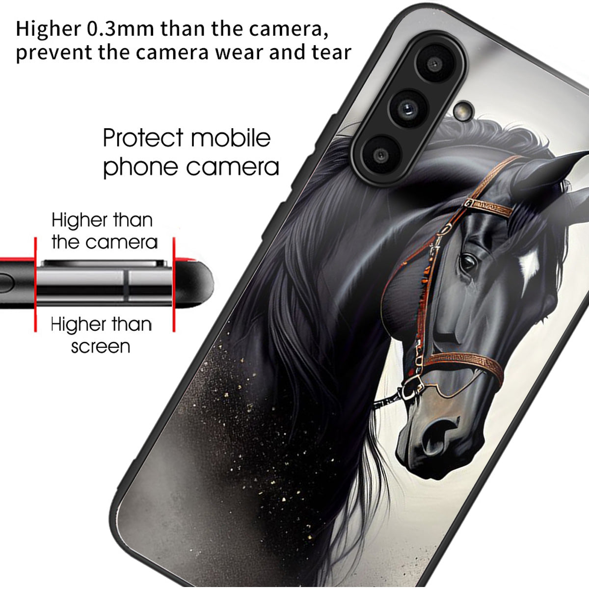 For Samsung Galaxy A14 5G / A14 4G Case Pattern Printed Tempered Glass+TPU Phone Cover - Horse