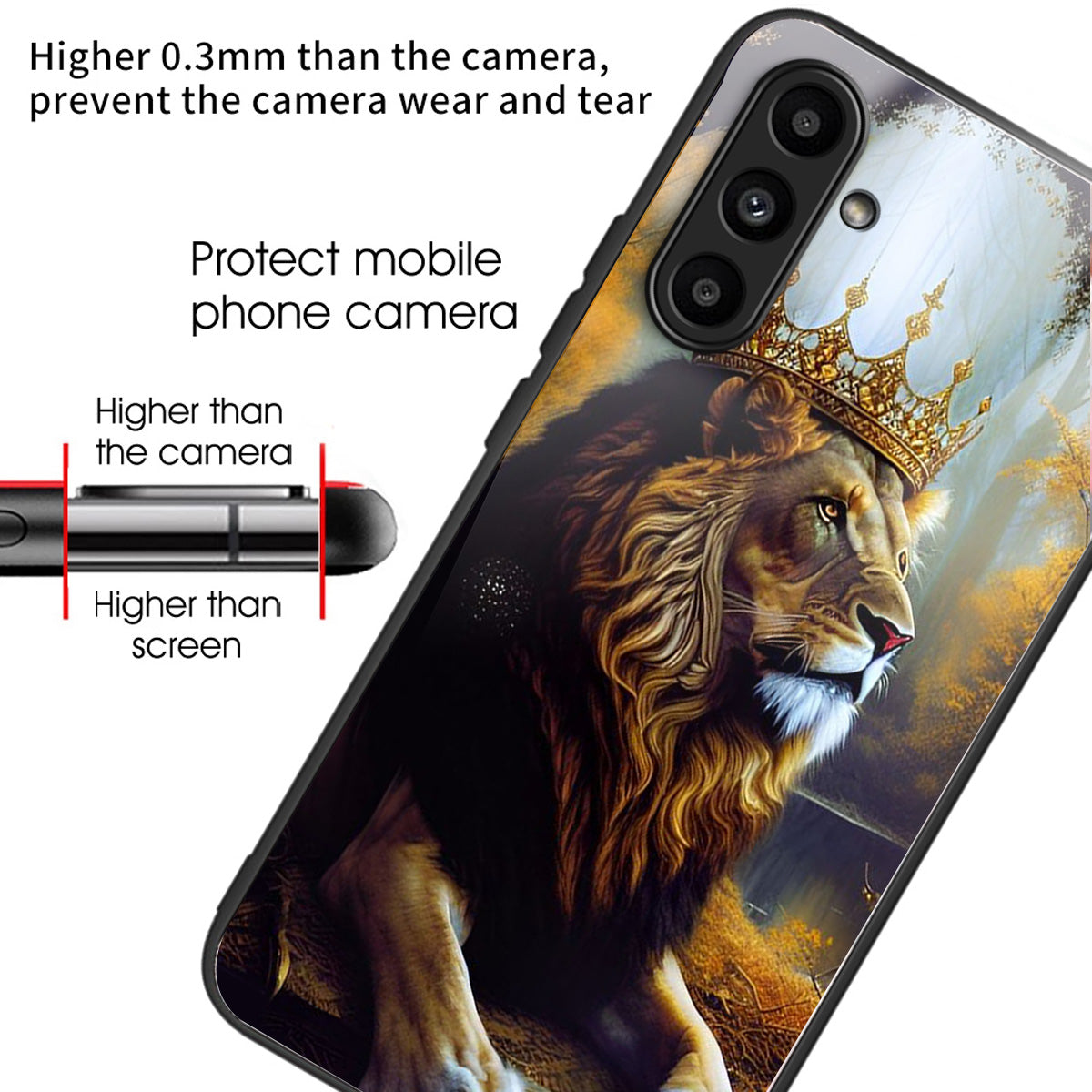 For Samsung Galaxy A14 5G / A14 4G Case Pattern Printed Tempered Glass+TPU Phone Cover - Lion King