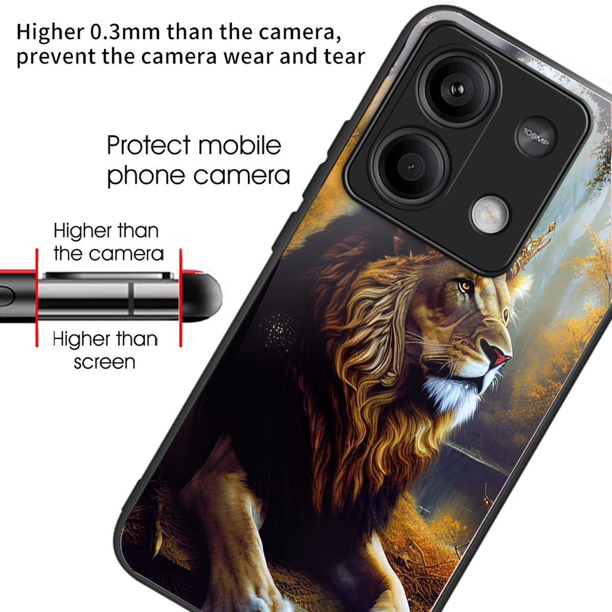 For Xiaomi Redmi Note 13 5G Case Tempered Glass+TPU Phone Cover Pattern Printing - Lion King