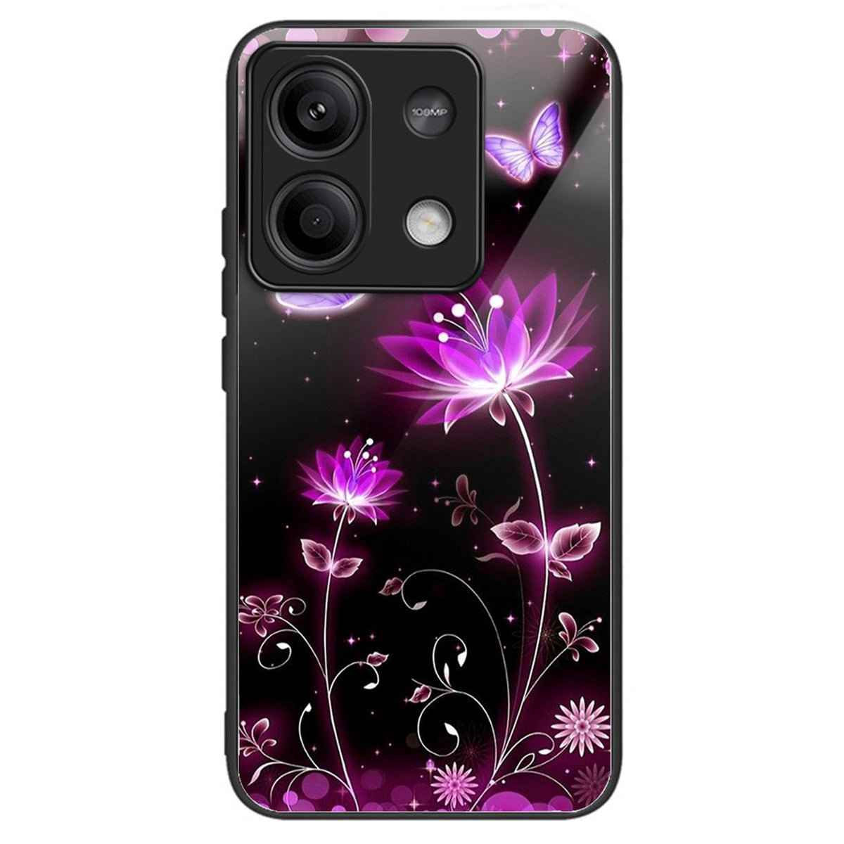For Xiaomi Redmi Note 13 5G Case Tempered Glass+TPU Phone Cover Pattern Printing - Fluorescent Lotus