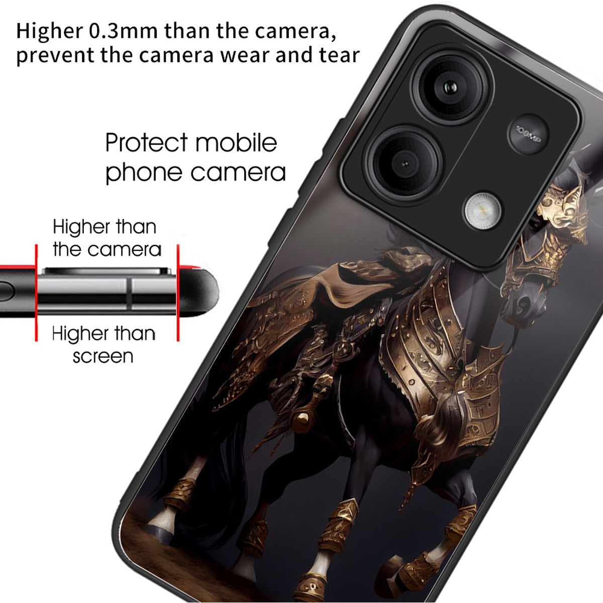 For Xiaomi Redmi Note 13 5G Case Tempered Glass+TPU Phone Cover Pattern Printing - Masked Horse