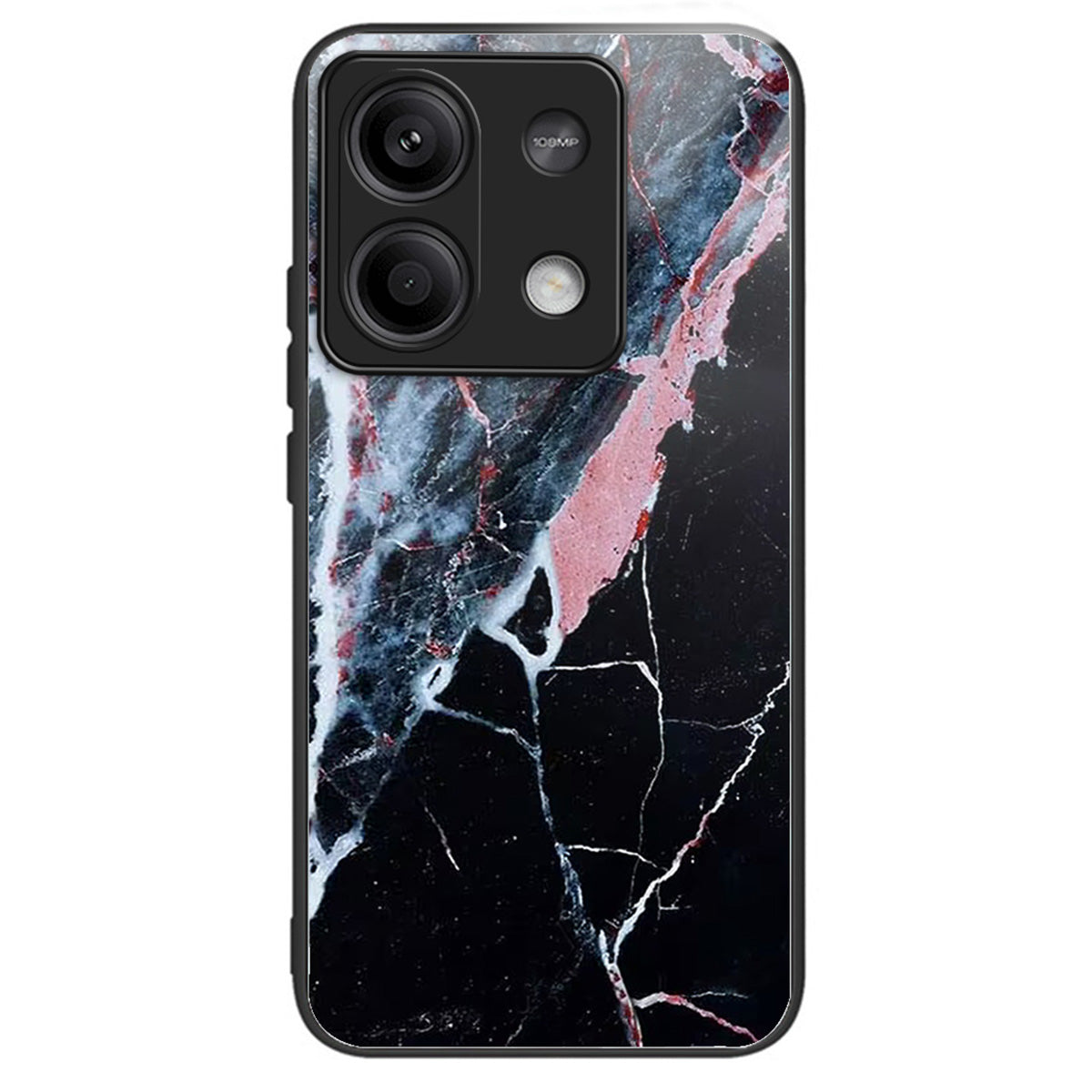 For Xiaomi Redmi Note 13 5G Case Tempered Glass+TPU Phone Cover Pattern Printing - Black Marble