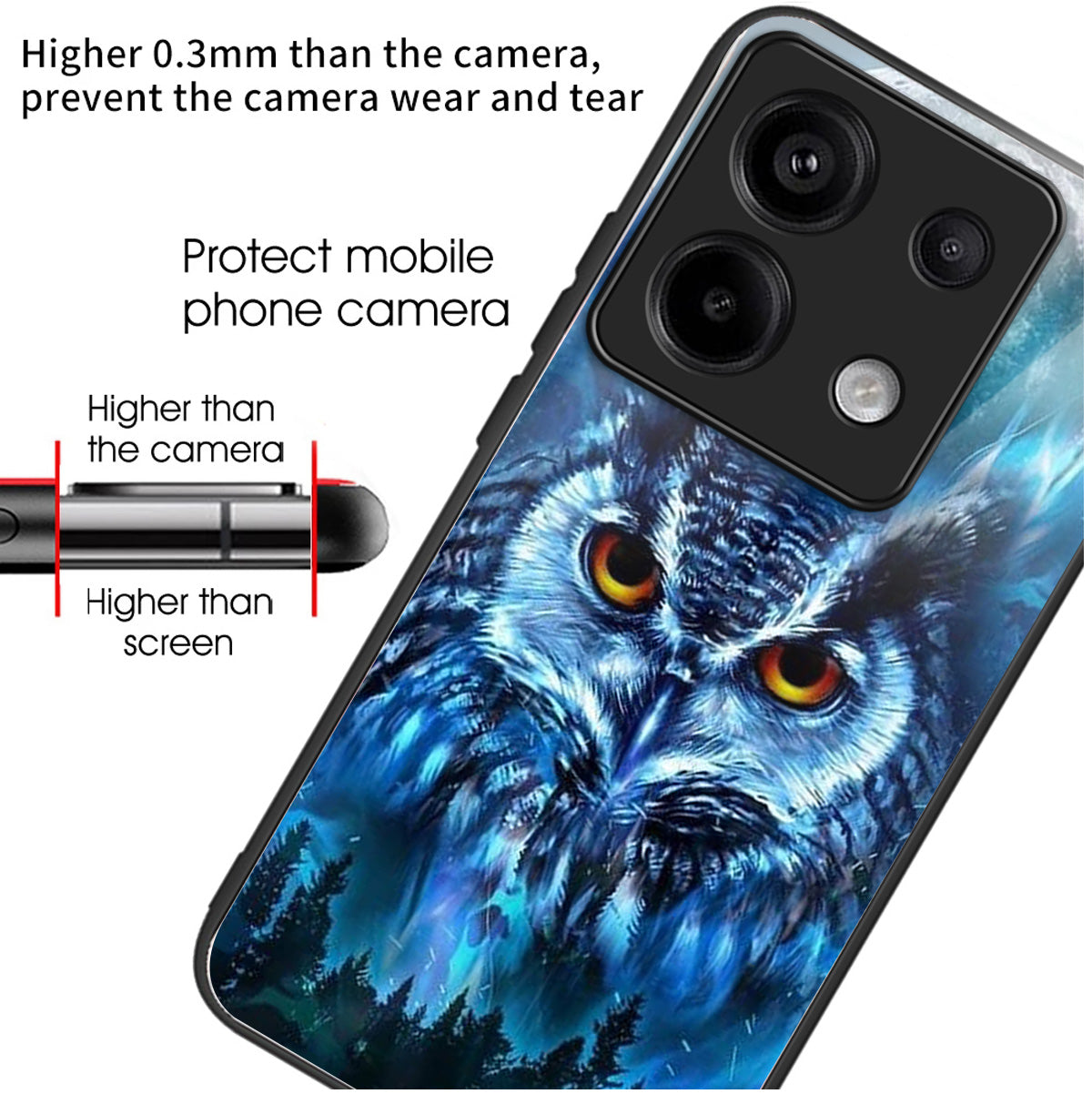 For Xiaomi Redmi Note 13 Pro 5G / Poco X6 5G Slim Case Pattern Printing Tempered Glass TPU Phone Cover - Forest Owl