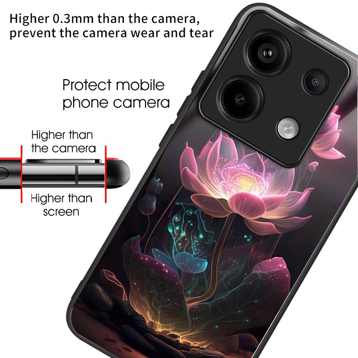 For Xiaomi Redmi Note 13 Pro 5G / Poco X6 5G Slim Case Pattern Printing Tempered Glass TPU Phone Cover - Pink Lotus