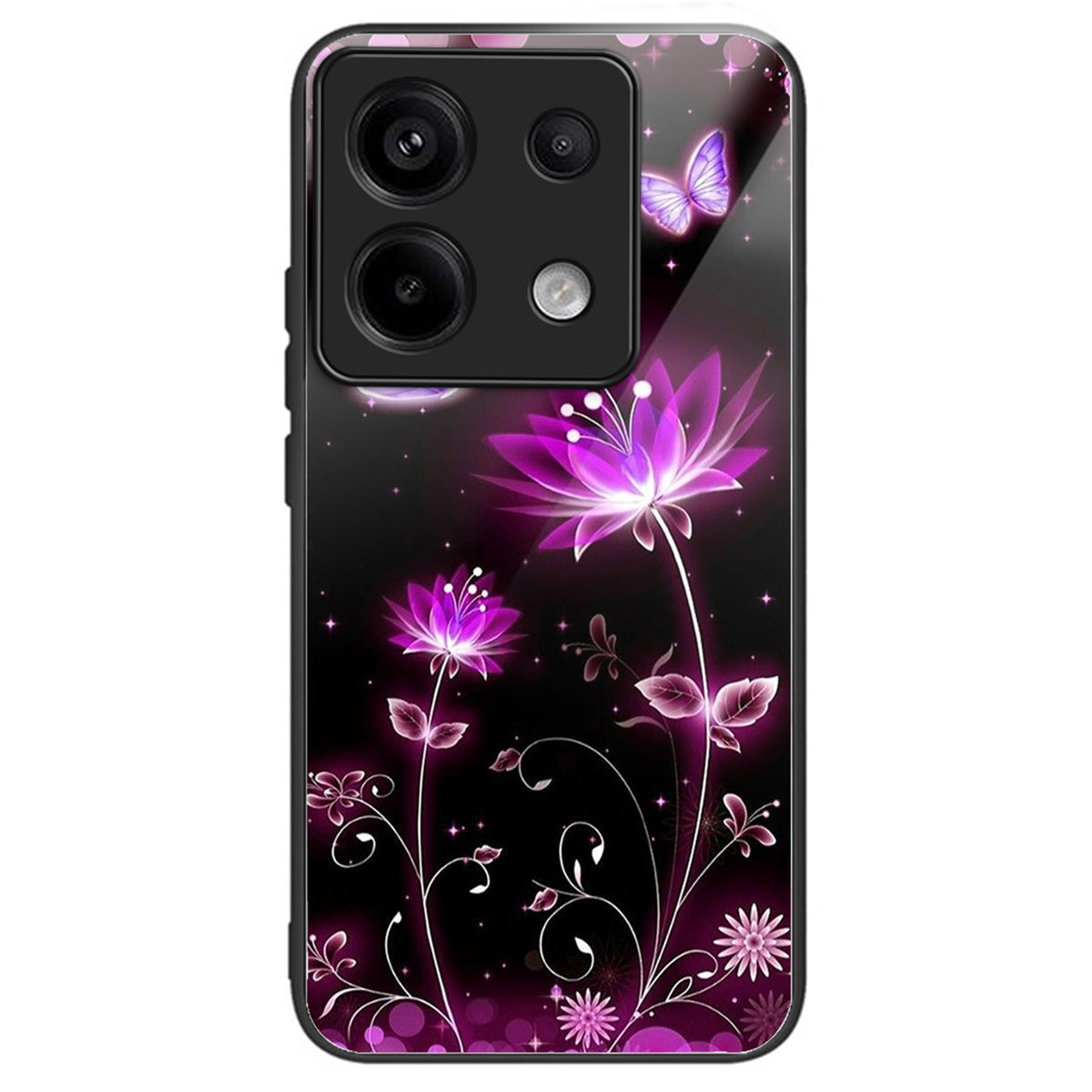 For Xiaomi Redmi Note 13 Pro 5G / Poco X6 5G Slim Case Pattern Printing Tempered Glass TPU Phone Cover - Fluorescent Lotus