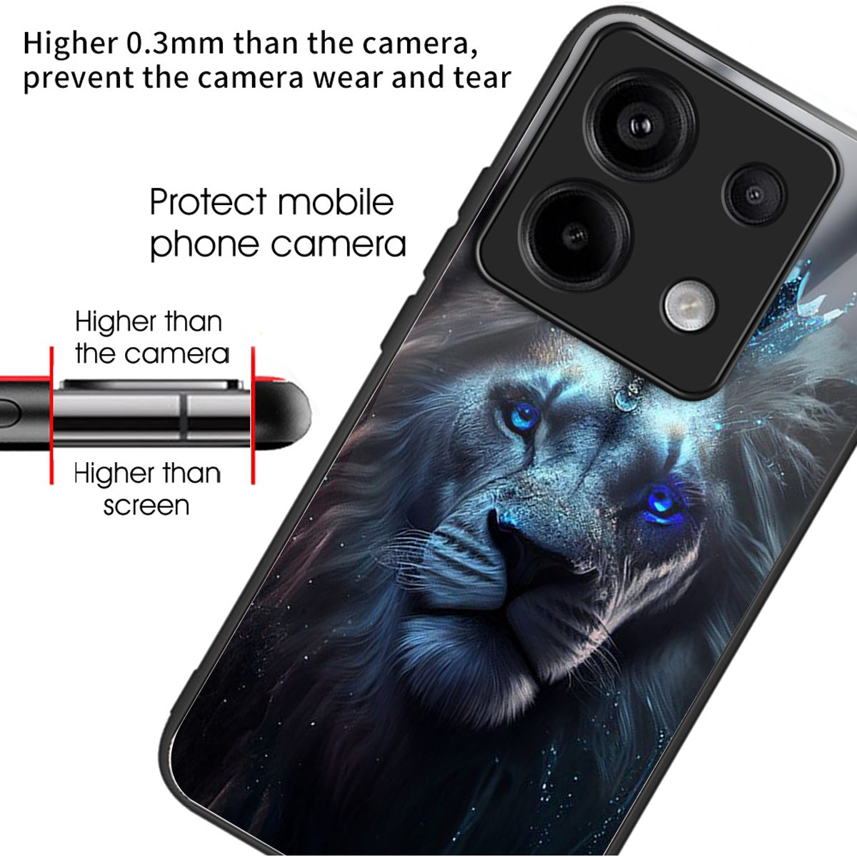 For Xiaomi Redmi Note 13 Pro 5G / Poco X6 5G Slim Case Pattern Printing Tempered Glass TPU Phone Cover - Blue Lion