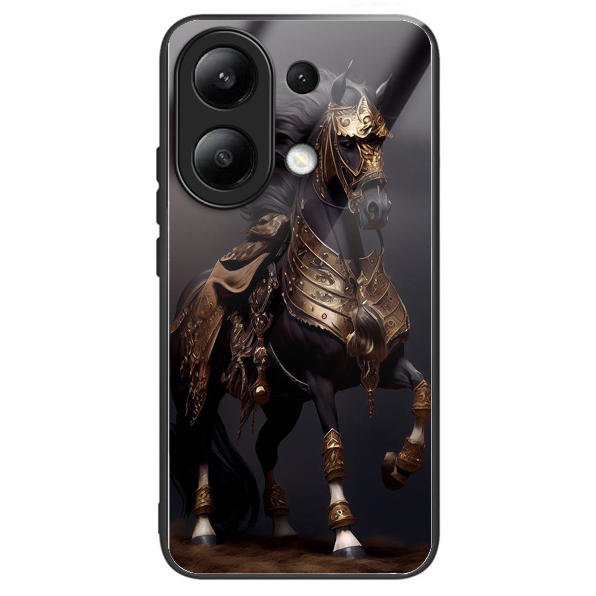 For Xiaomi Redmi Note 13 4G Phone Case Pattern Printed Tempered Glass Back Cover - Masked Horse
