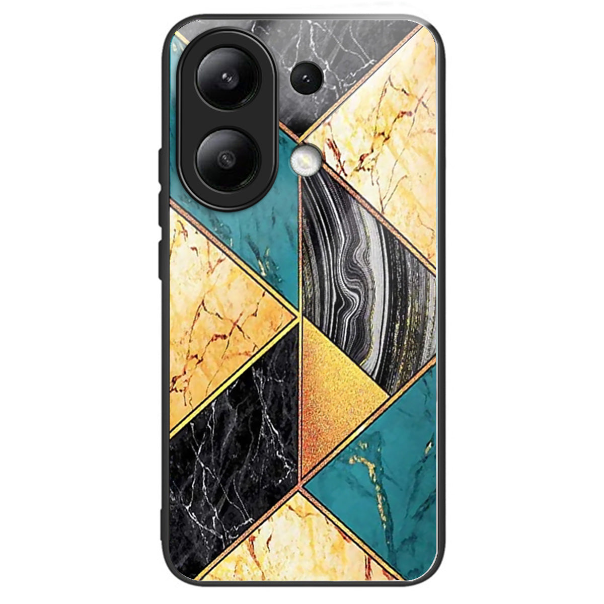 For Xiaomi Redmi Note 13 4G Phone Case Pattern Printed Tempered Glass Back Cover - Splicing Marble