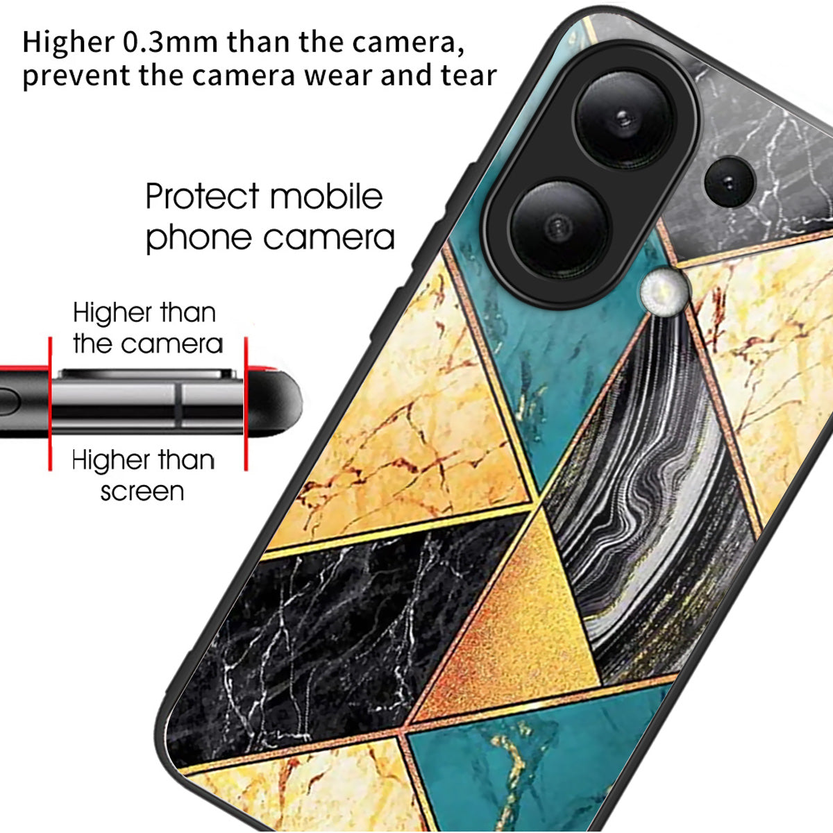 For Xiaomi Redmi Note 13 4G Phone Case Pattern Printed Tempered Glass Back Cover - Splicing Marble