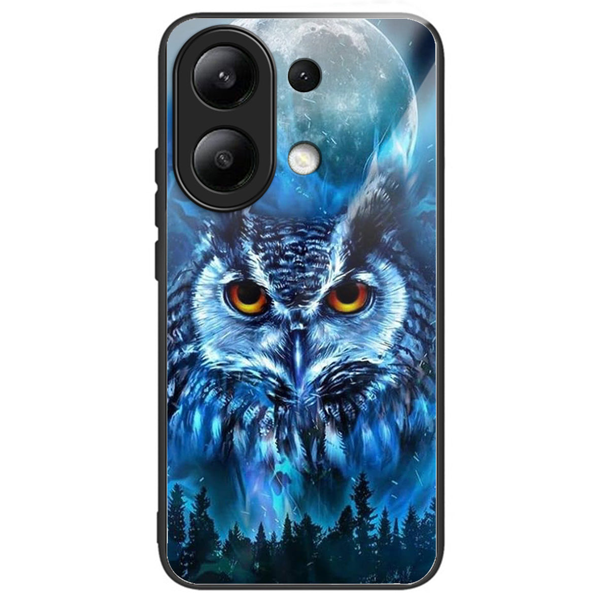 For Xiaomi Redmi Note 13 4G Phone Case Pattern Printed Tempered Glass Back Cover - Forest Owl
