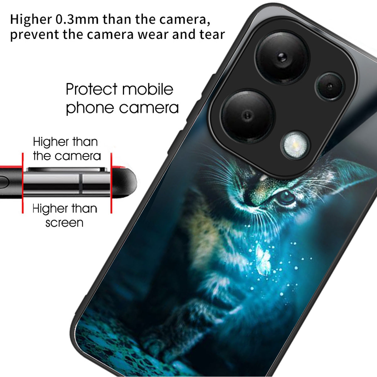 For Xiaomi Redmi Note 13 Pro 4G / Poco M6 Pro 4G Case Tempered Glass Pattern Phone Cover - Cat
