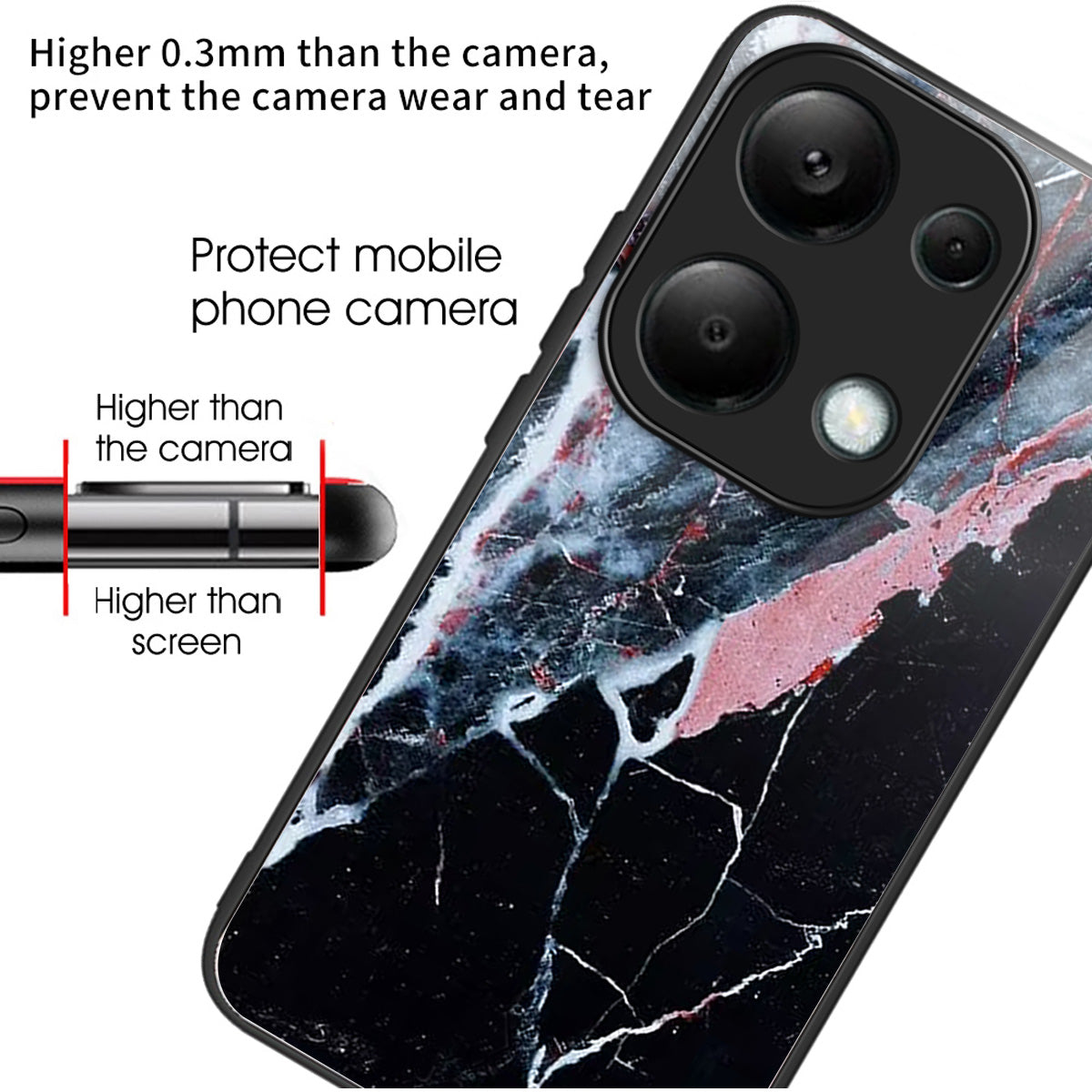 For Xiaomi Redmi Note 13 Pro 4G / Poco M6 Pro 4G Case Tempered Glass Pattern Phone Cover - Black Marble
