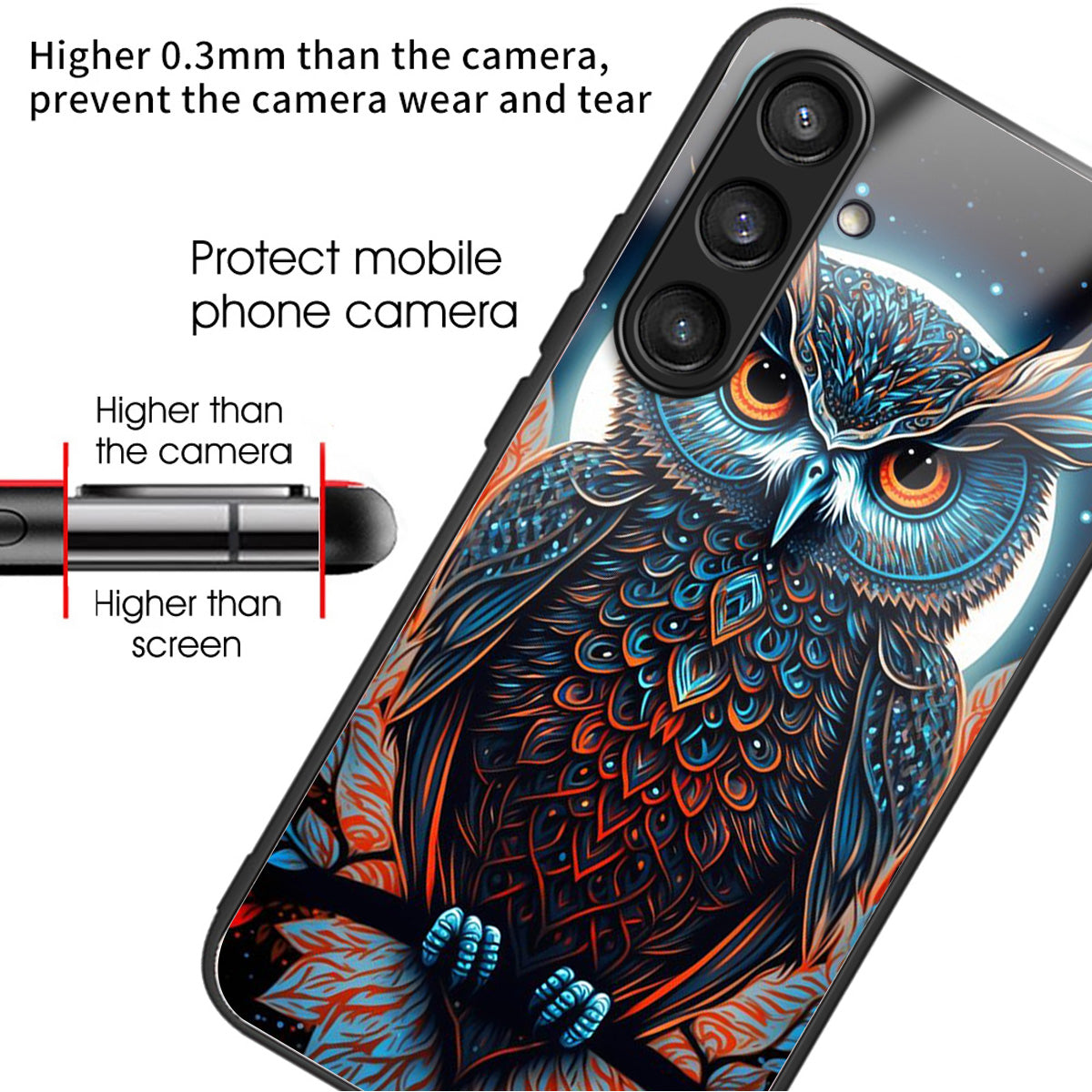 For Samsung Galaxy S24+ Case Tempered Glass+TPU Pattern Printing Phone Cover - Owl