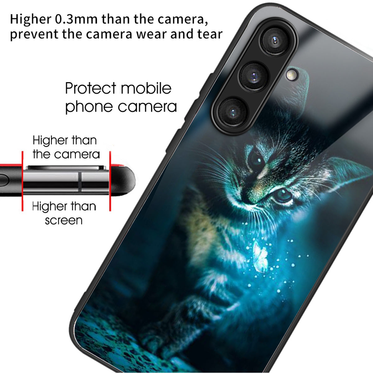 For Samsung Galaxy S24+ Case Tempered Glass+TPU Pattern Printing Phone Cover - Cat