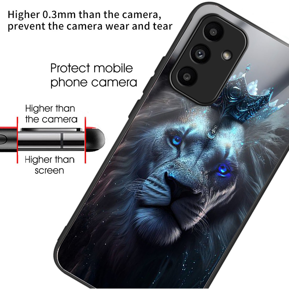 For Samsung Galaxy A15 4G / 5G TPU Phone Case Pattern Printed Tempered Glass Back Cover - Blue Lion