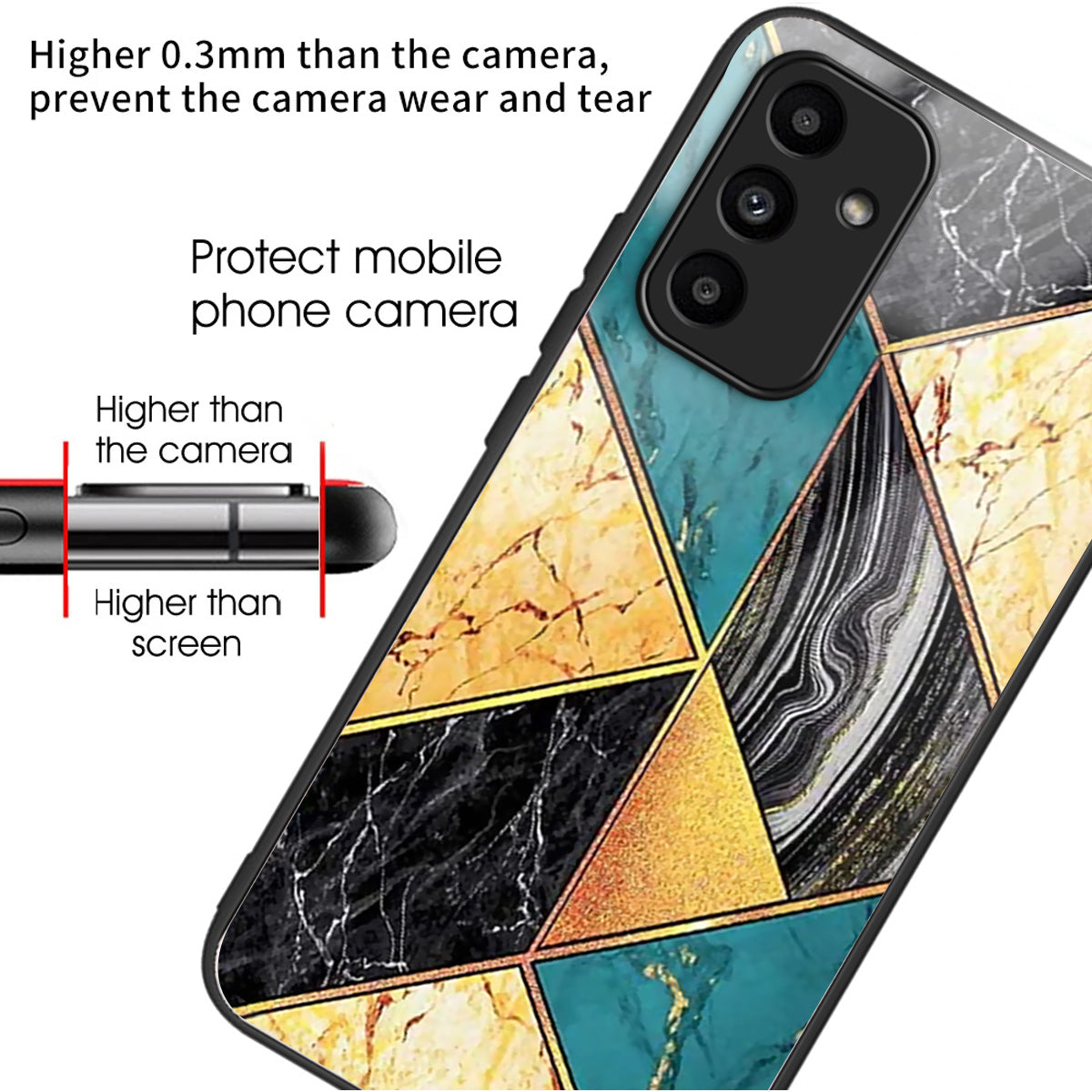 For Samsung Galaxy A15 4G / 5G TPU Phone Case Pattern Printed Tempered Glass Back Cover - Splicing Marble