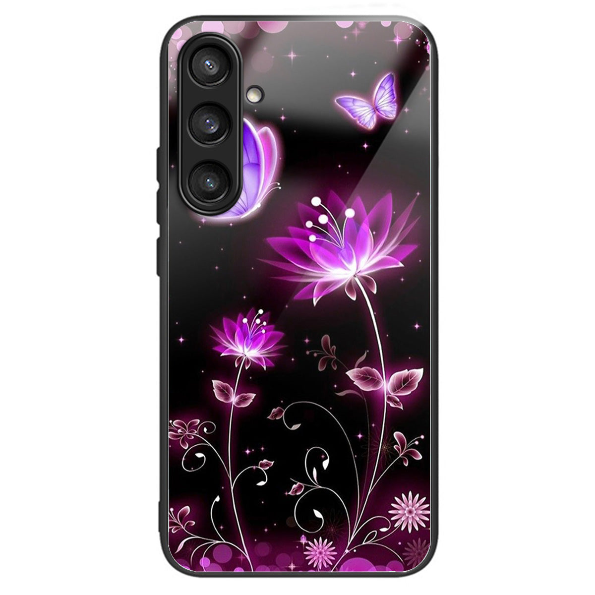 For Samsung Galaxy S24 Case Tempered Glass+TPU Personalized Patterns Phone Cover - Fluorescent Lotus