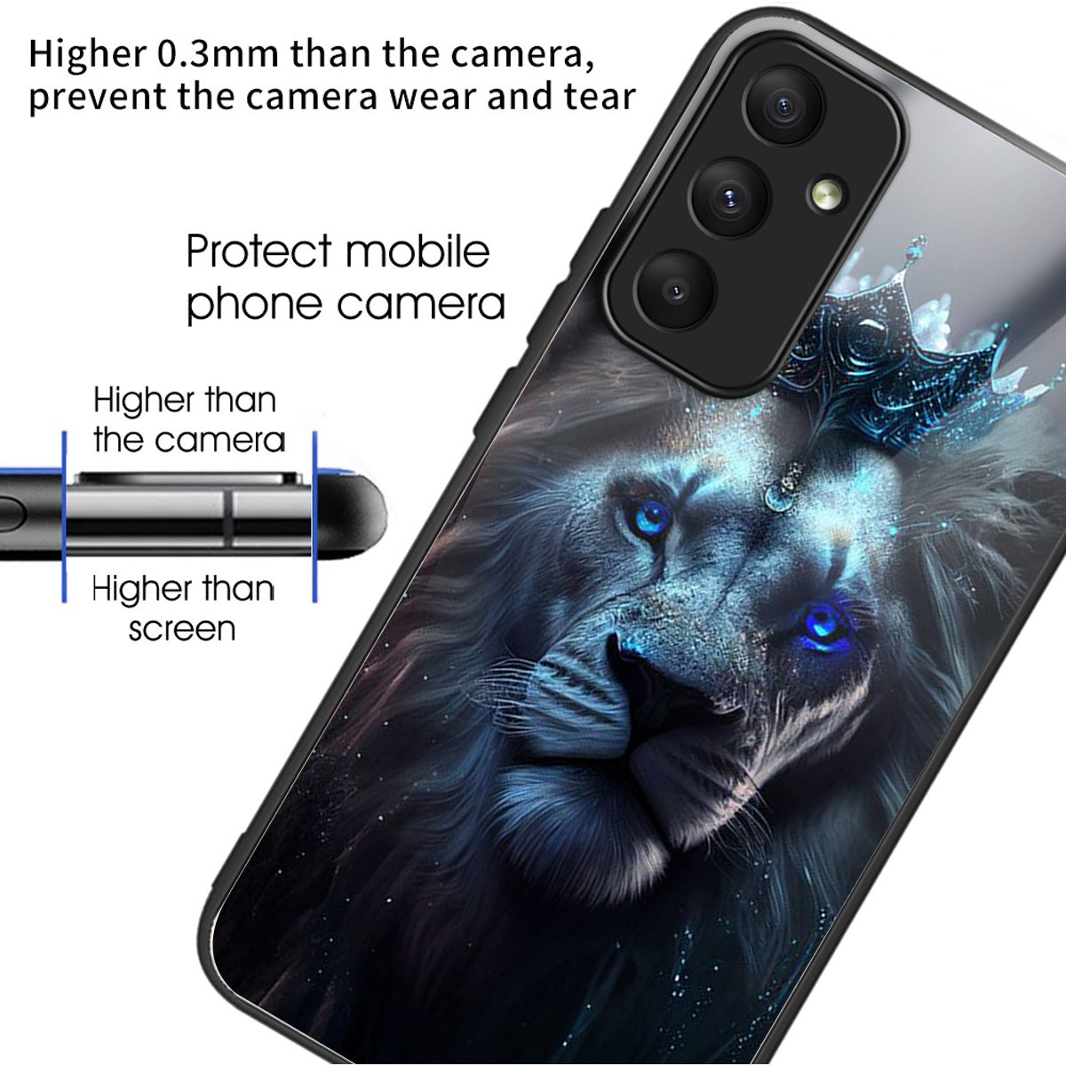 For Samsung Galaxy A35 5G Phone Case Pattern Printing Tempered Glass TPU Cover - Blue Lion