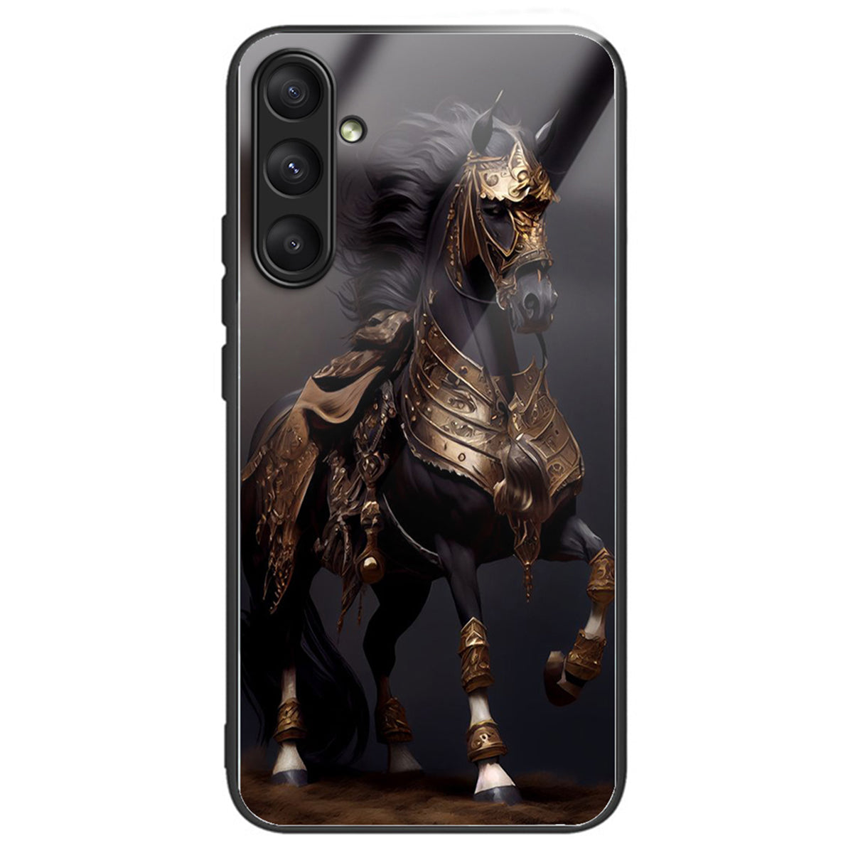 For Samsung Galaxy A24 4G (162.1 x 77.6 x 8.3mm) Case Tempered Glass Pattern Camera Lens Protection Phone Cover - Masked Horse