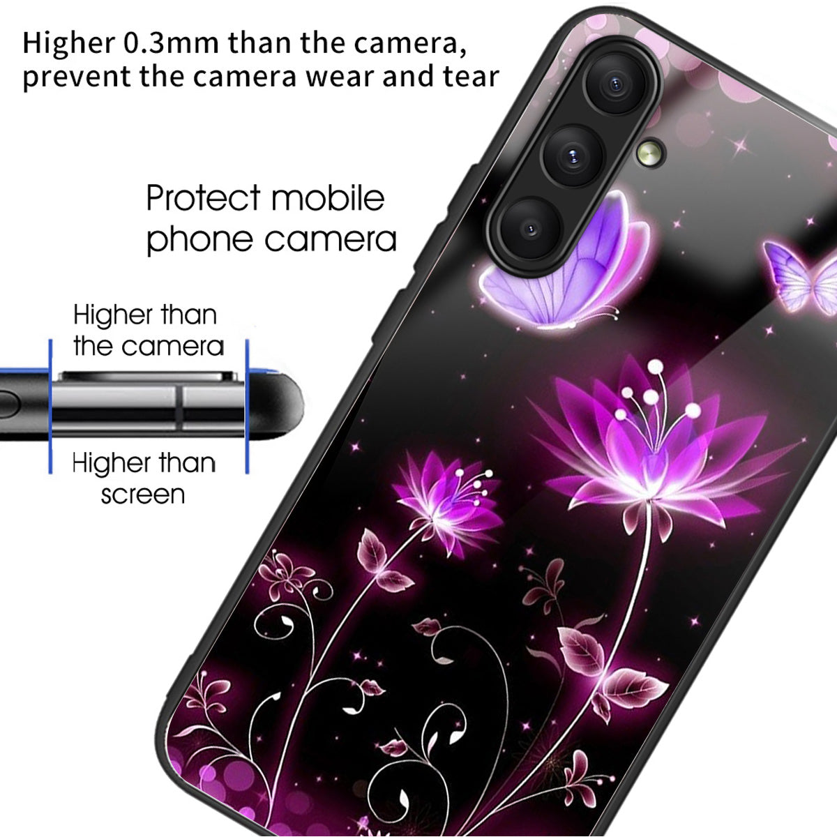 For Samsung Galaxy S23 FE Slim Case Pattern Printing Tempered Glass TPU Phone Cover - Fluorescent Lotus