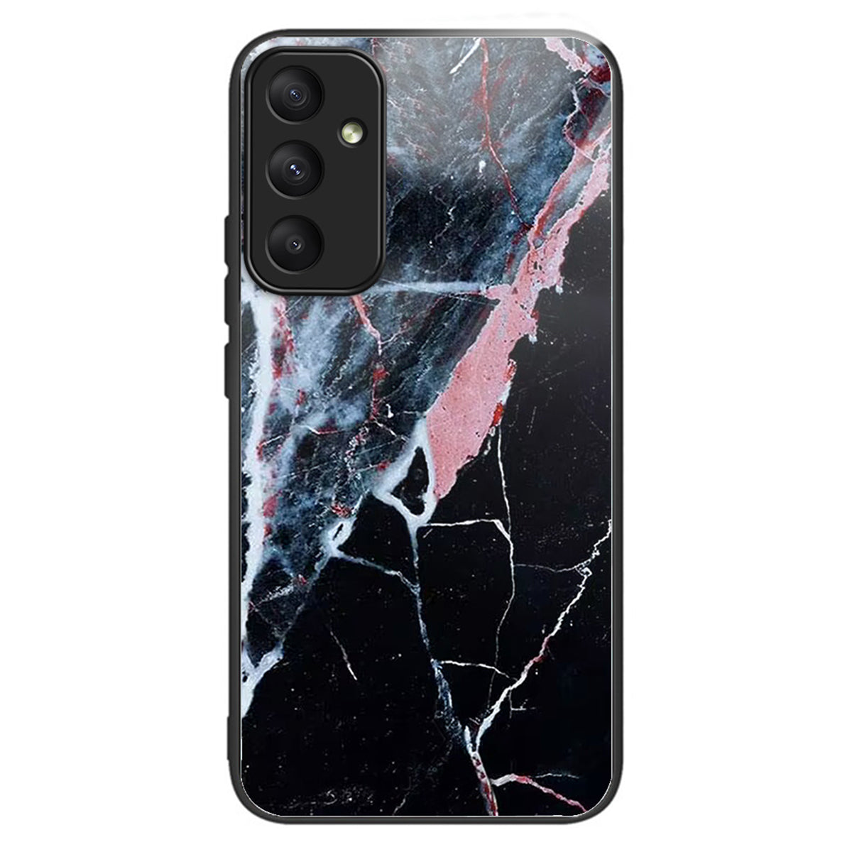 For Samsung Galaxy A34 5G Tempered Glass Case Pattern Printing TPU Frame Phone Cover - Black Marble